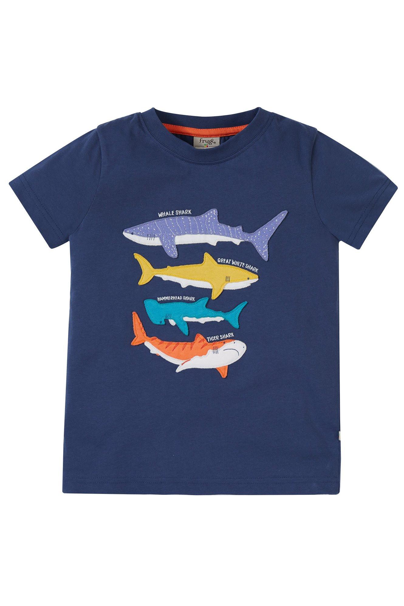 Jungen T-shirt Haie Jungen Blau 110/116 von frugi