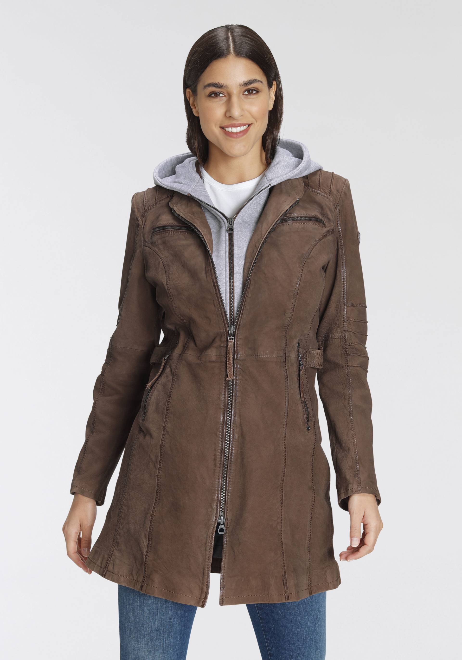 Mauritius Lederjacke »NILAH«, mit Kapuze, mit seitlichen Riegeln in der Taille Mauritius Lederjacke »NILAH«, mit Kapuze, mit seitlichen Riegeln in der Taille von Mauritius