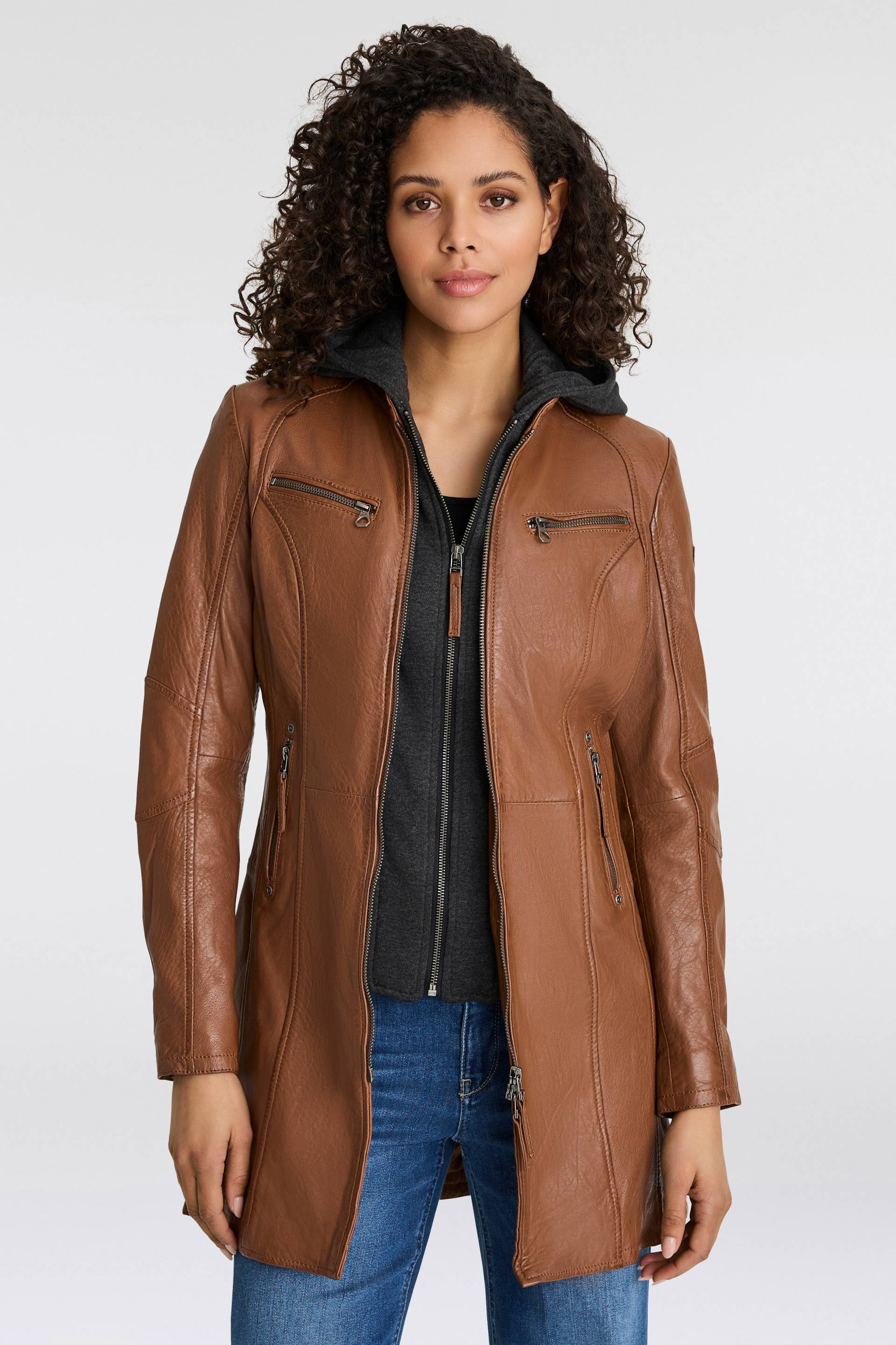 Mauritius Ledermantel »Bente«, 2-in-1-Lederjacke mit abnehmbarem Kapuzen-Inlay aus Jerseyqualität Mauritius Ledermantel »Bente«, 2-in-1-Lederjacke mit abnehmbarem Kapuzen-Inlay aus Jerseyqualität von Mauritius