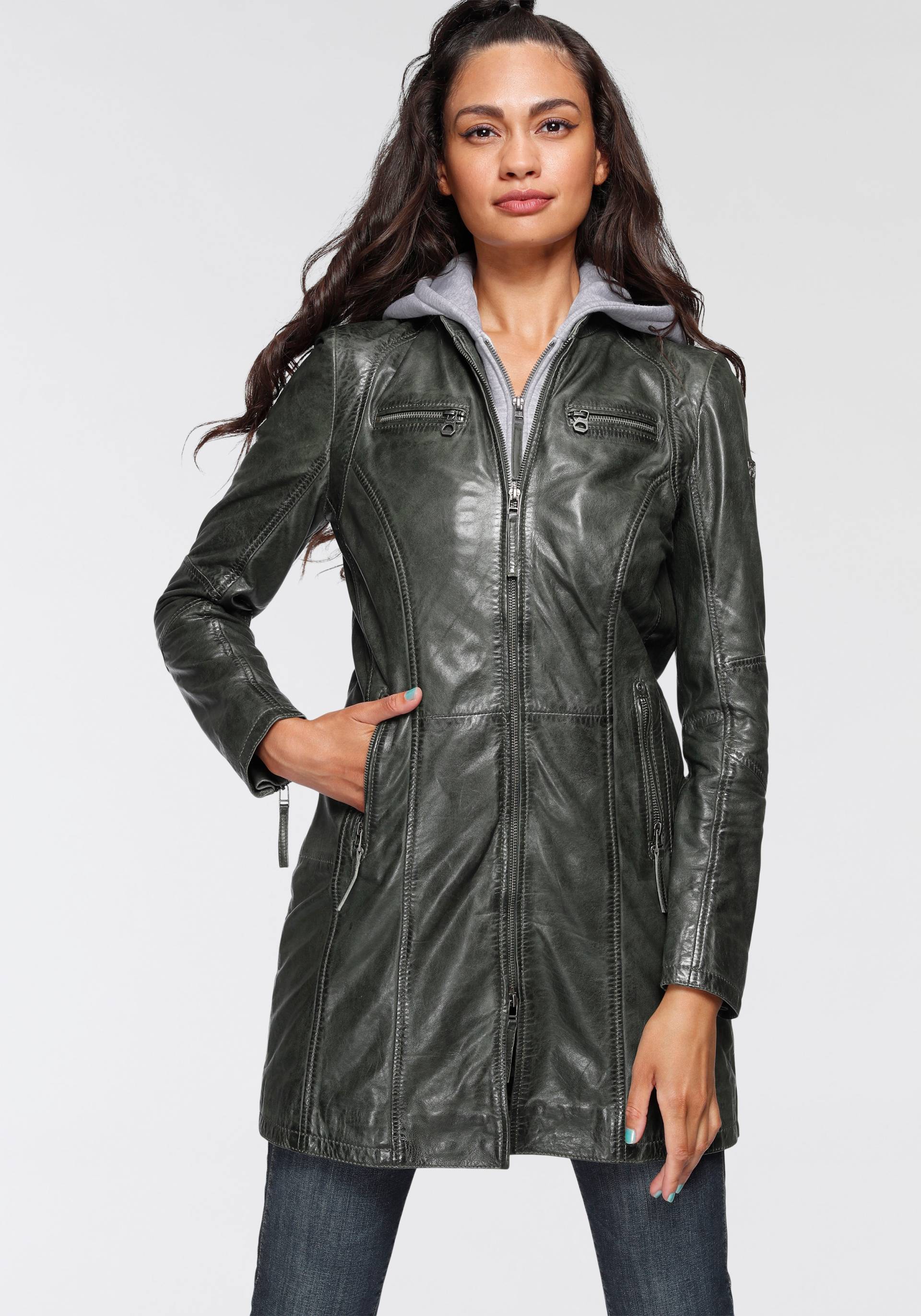 Mauritius Ledermantel »Bente«, 2-in-1-Lederjacke mit abnehmbarem Kapuzen-Inlay aus Jerseyqualität Mauritius Ledermantel »Bente«, 2-in-1-Lederjacke mit abnehmbarem Kapuzen-Inlay aus Jerseyqualität von Mauritius