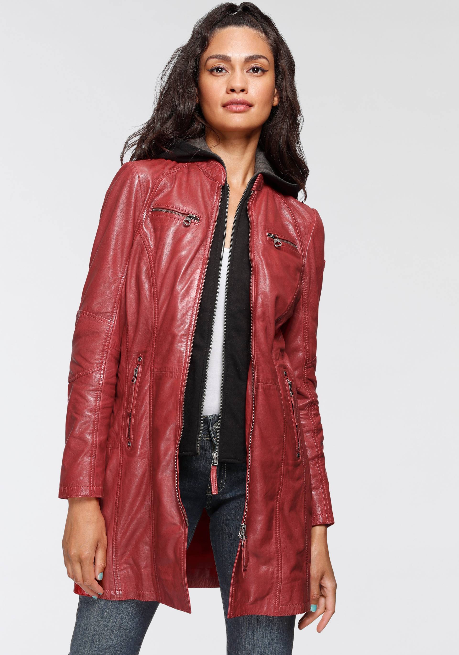 Mauritius Ledermantel »Bente«, 2-in-1-Lederjacke mit abnehmbarem Kapuzen-Inlay aus Jerseyqualität Mauritius Ledermantel »Bente«, 2-in-1-Lederjacke mit abnehmbarem Kapuzen-Inlay aus Jerseyqualität von Mauritius
