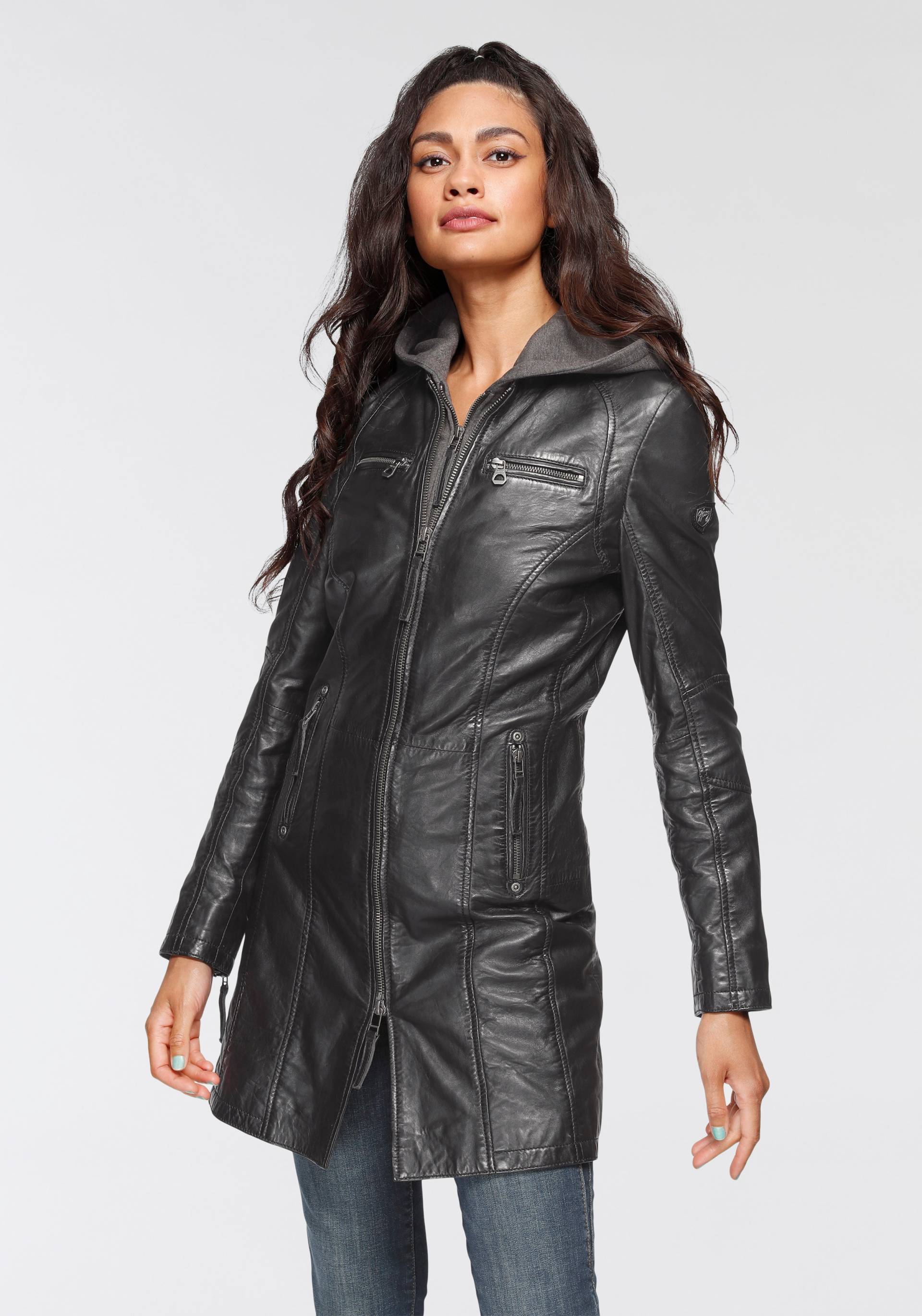 Mauritius Ledermantel »Bente«, 2-in-1-Lederjacke mit abnehmbarem Kapuzen-Inlay aus Jerseyqualität Mauritius Ledermantel »Bente«, 2-in-1-Lederjacke mit abnehmbarem Kapuzen-Inlay aus Jerseyqualität von Mauritius