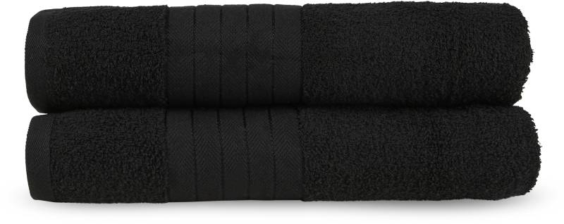 good morning Badetuch »Uni Towels«, (2 St., 2er Set Badetücher 70 x 140 cm), Baumwolle, Walkfrottee, Bordüre, 500 GSM, Weich, Einfarbig, Schwarz von good morning