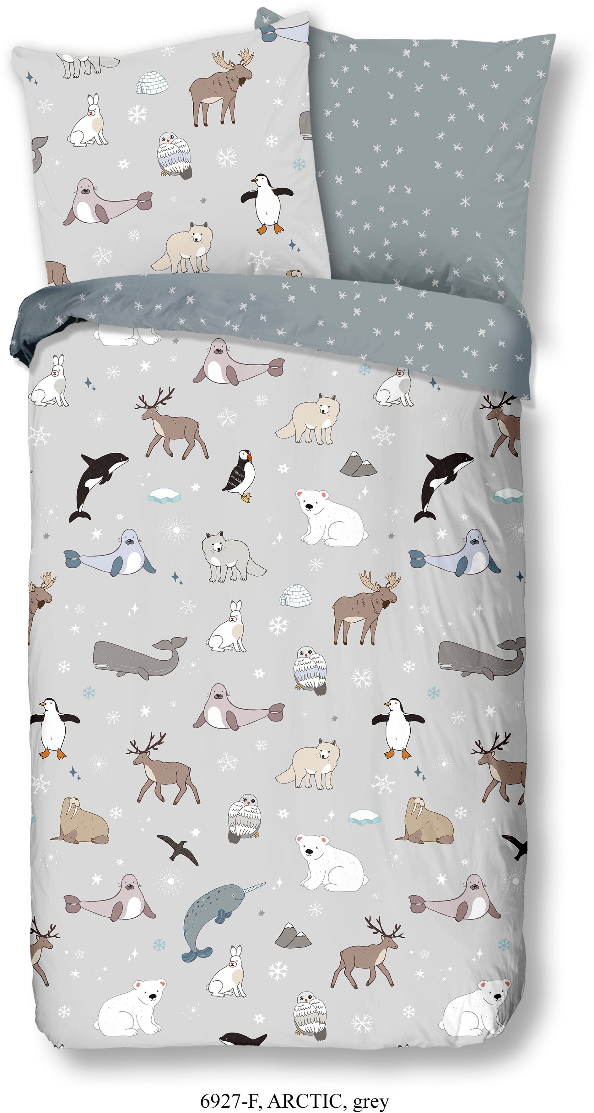 good morning Kinderbettwäsche »Arctic«, Biber, 135x200, Warm, Weich, Wende, Reissverschluss, Kind, Winter, Grau von good morning