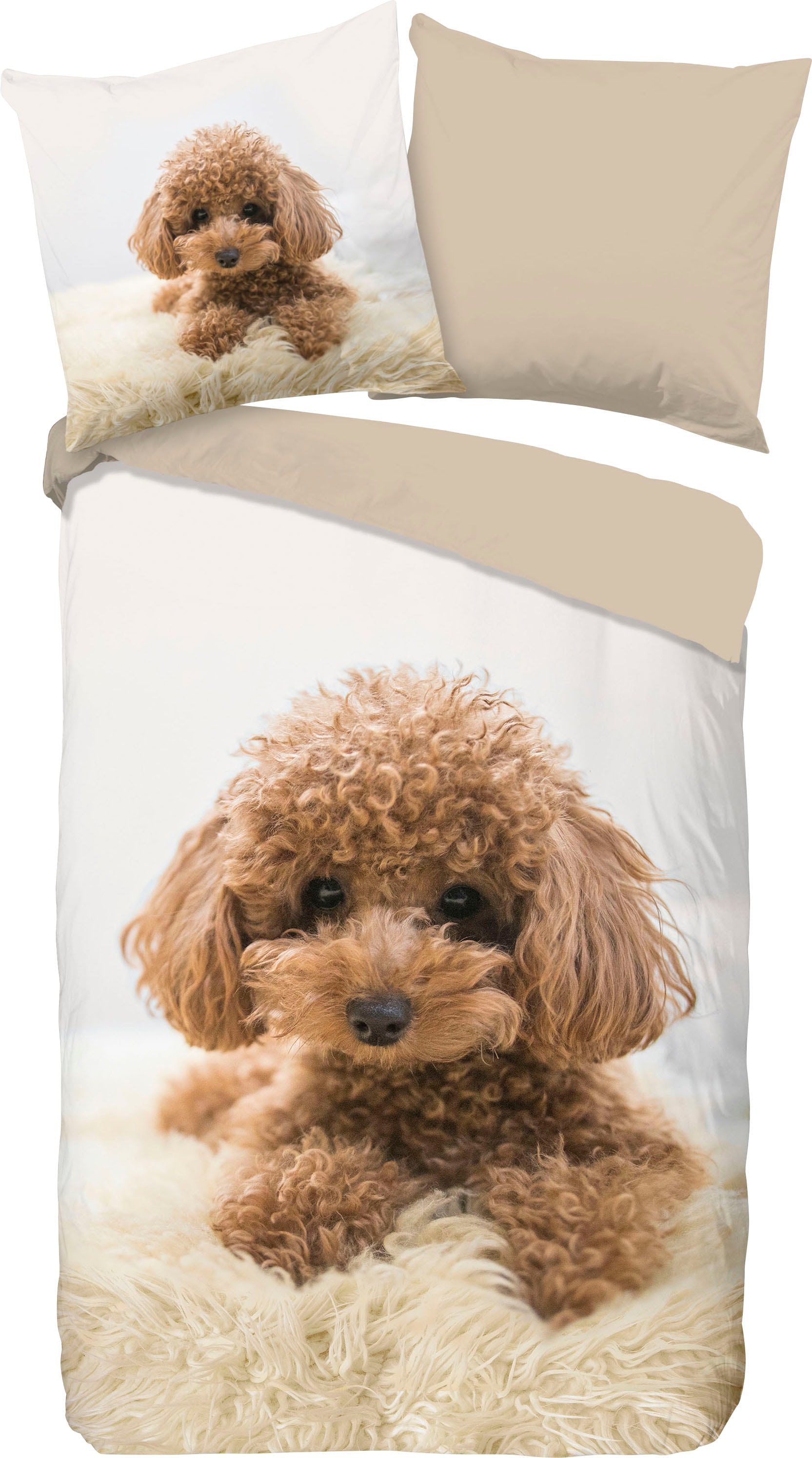 good morning Kinderbettwäsche »Cute«, Baumwolle, 135x200, Reissverschluss, Wendeoptik, Kind, Hund, Sand von good morning