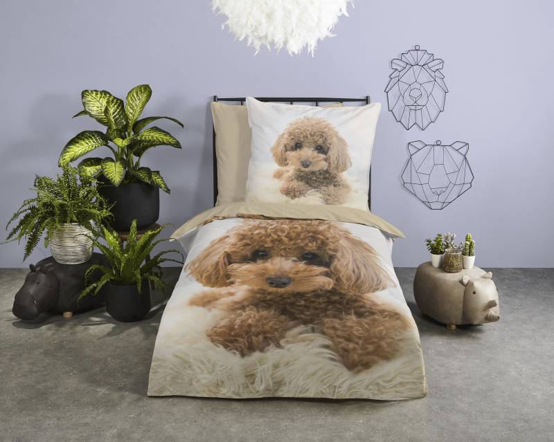 good morning Kinderbettwäsche »Cute«, Baumwolle, 135x200, Reissverschluss, Wendeoptik, Kind, Hund, Sand von good morning