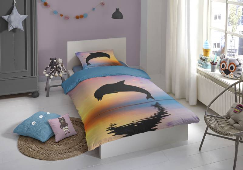 good morning Kinderbettwäsche »Dolphin«, 100% Baumwolle, 135x200, Reissverschluss, Wendeoptik, Kind, Delfin von good morning