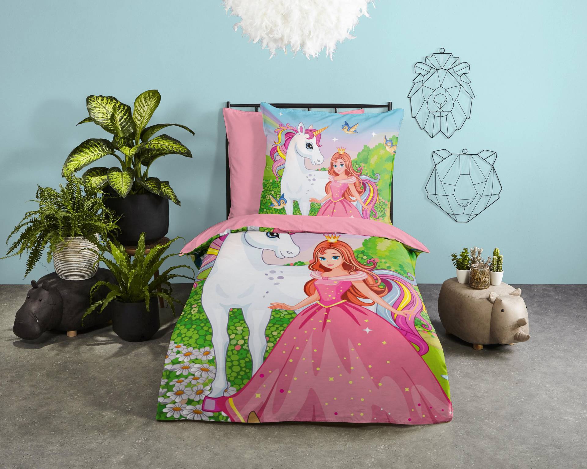 good morning Kinderbettwäsche »Fairytale«, Baumwolle, 135x200, Reissverschluss, Wendeoptik, Kind, Mädchen, Einhorn von good morning