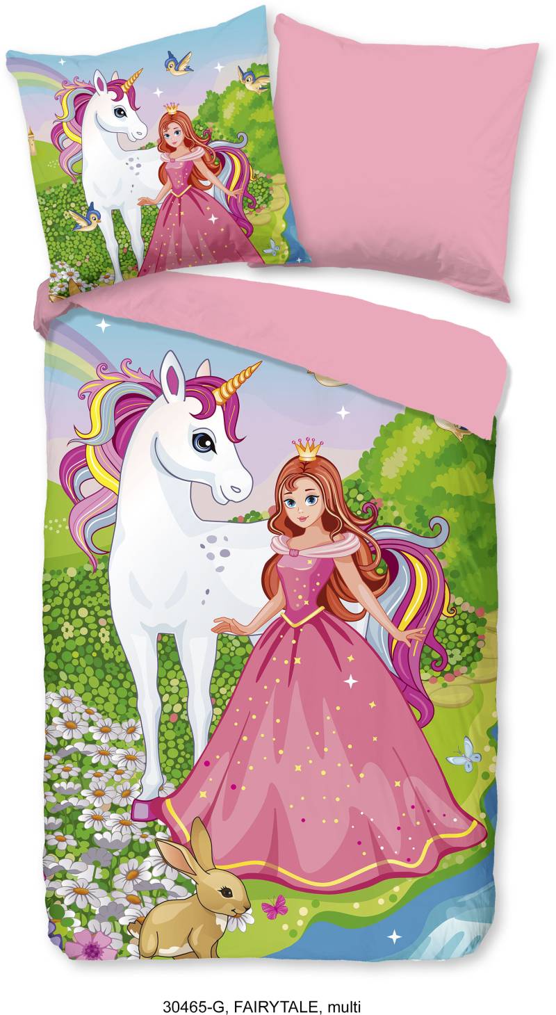 good morning Kinderbettwäsche »Fairytale«, Baumwolle, 135x200, Reissverschluss, Wendeoptik, Kind, Mädchen, Einhorn von good morning