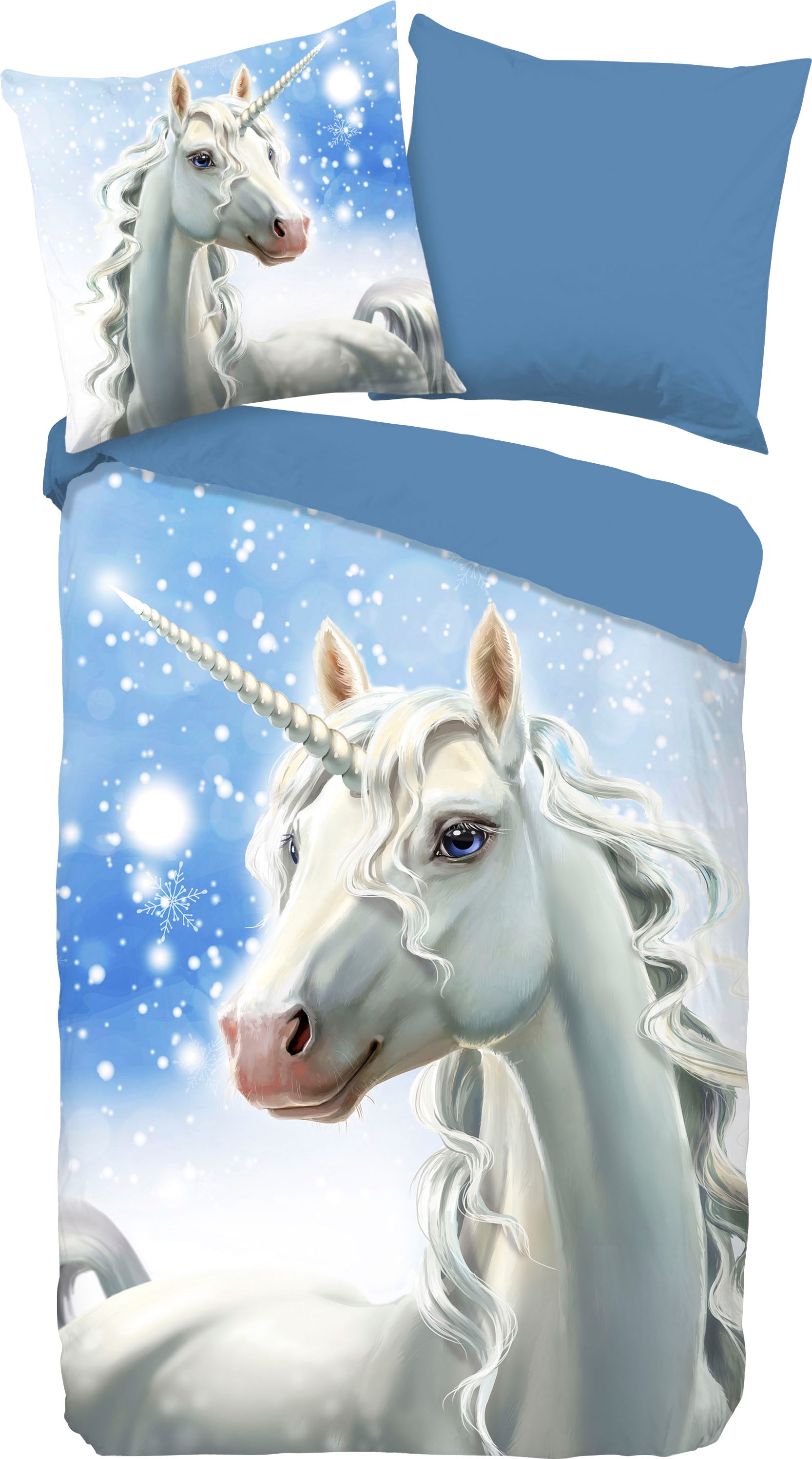 good morning Kinderbettwäsche »Freeze«, Biber, 135x200, Warm, Reissverschluss, Wendeoptik, Kind, Einhorn von good morning