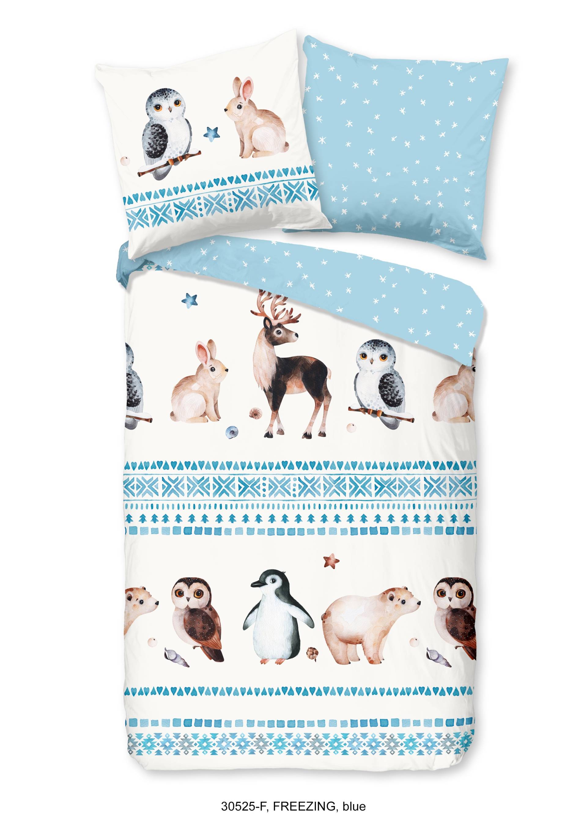 good morning Kinderbettwäsche »Freezing Animals«, Biber, 135x200, Warm, Weich, Wendeoptik, Reissverschluss, Winter, Kind von good morning