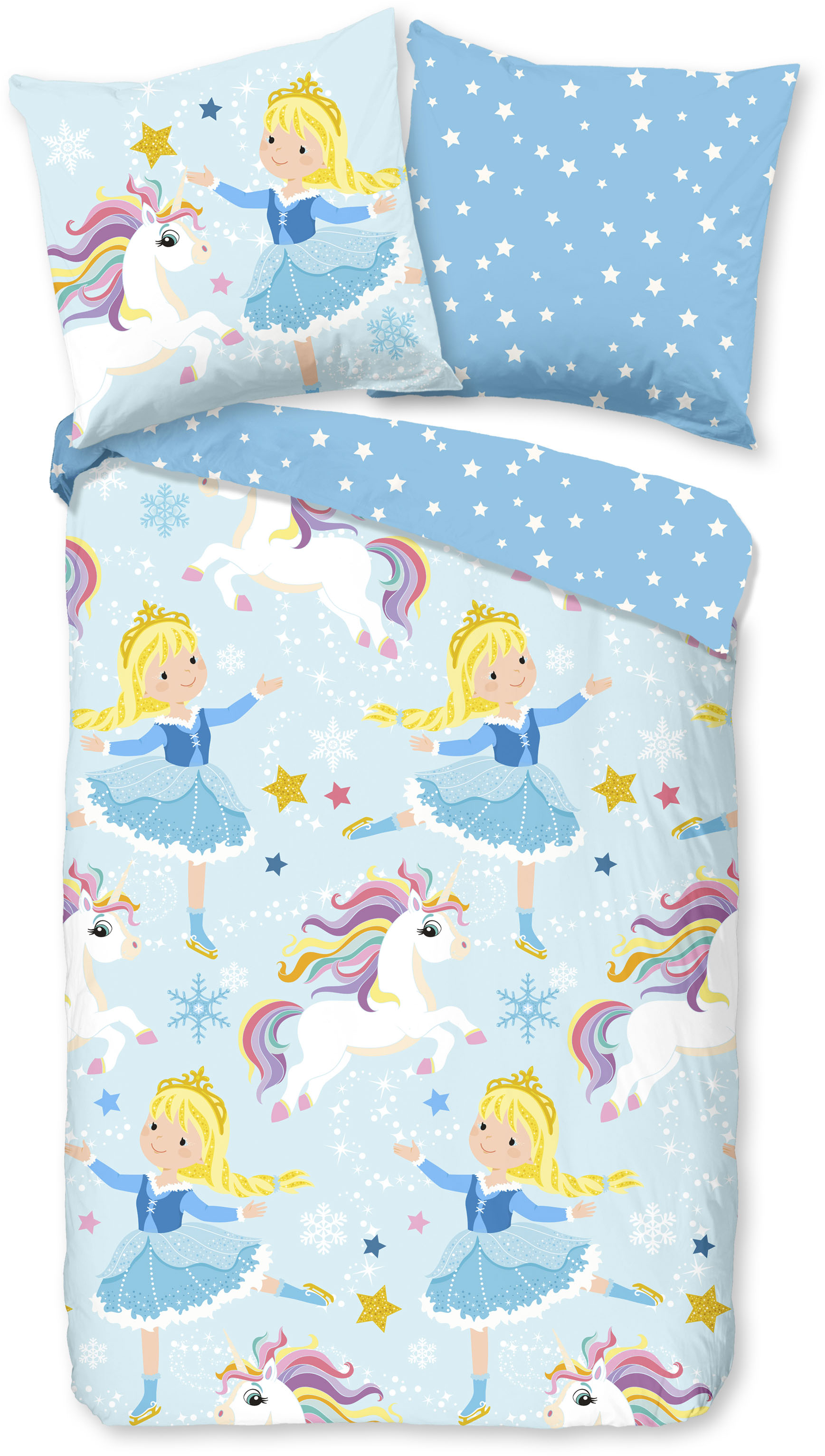 good morning Kinderbettwäsche »Iceprincess«, Biber, 135x200, Warm, Weich, Wende, Reissverschluss, Mädchen, Einhorn von good morning