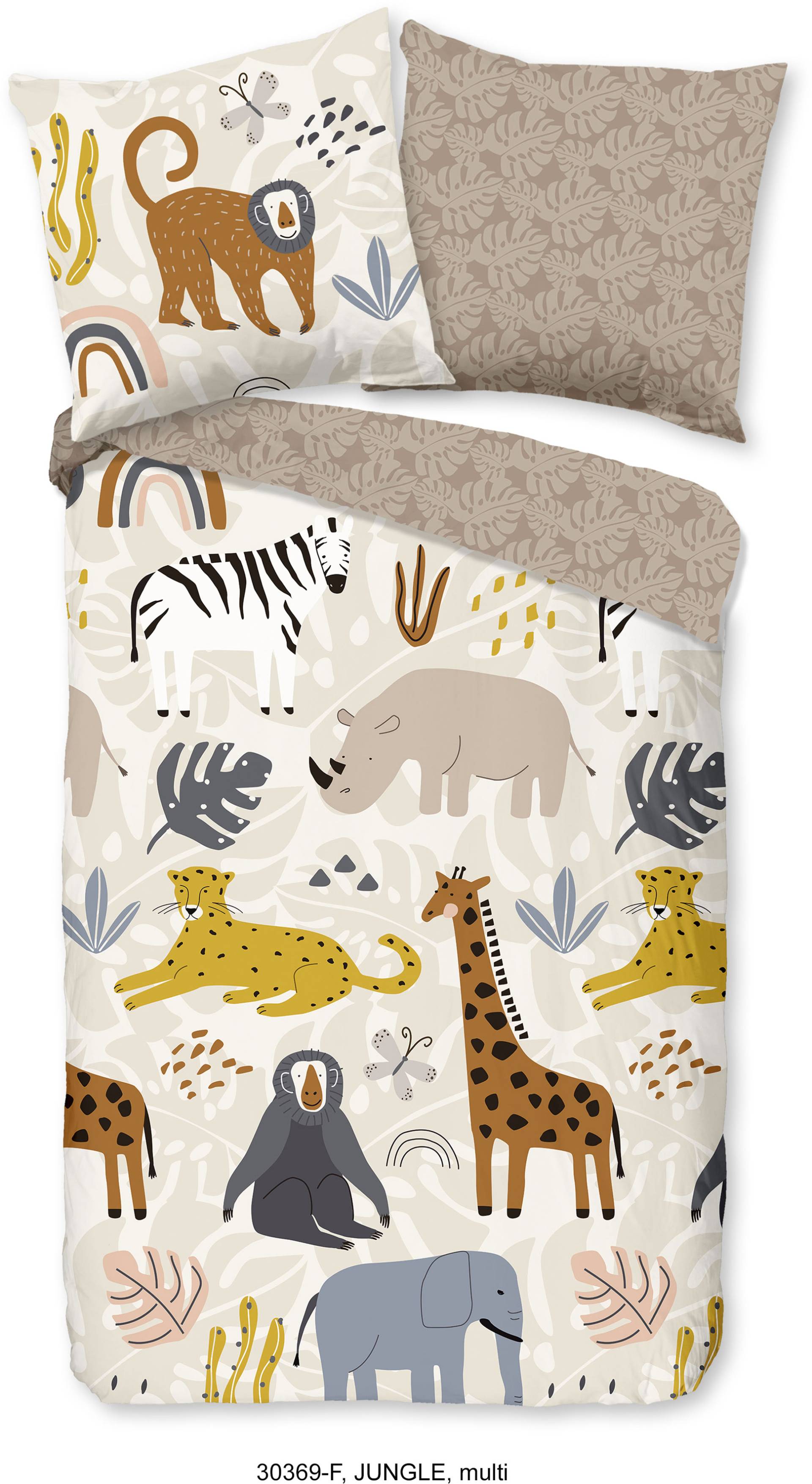 good morning Kinderbettwäsche »Jungle Animals Sand«, Biber, 135x200, Weich, Warm, Reissverschluss, Wende, Kind, Tier, Sand von good morning