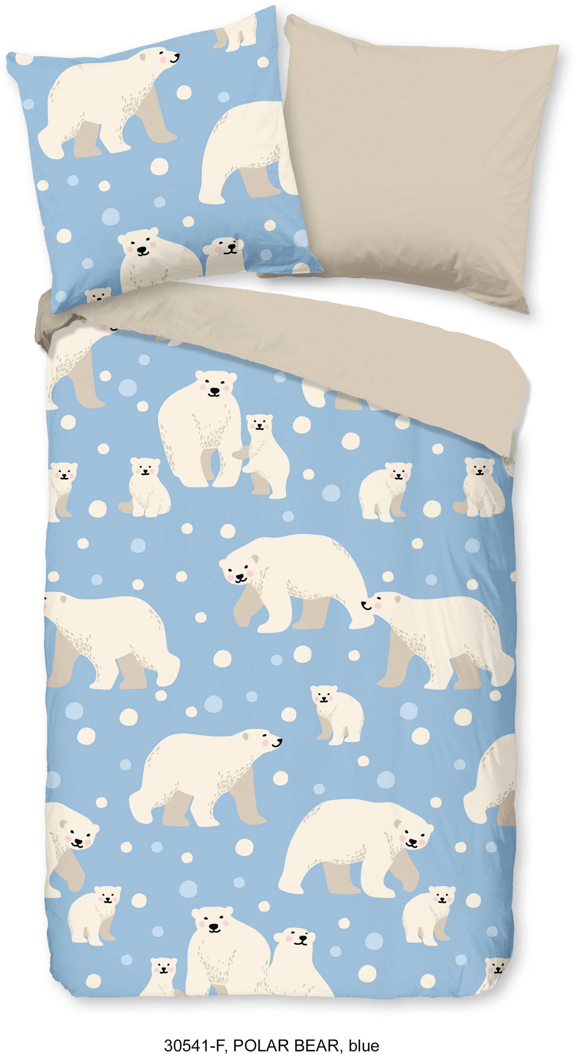 good morning Kinderbettwäsche »Polarbear Repeat«, Biber, 135x200, Warm, Weich, Wendeoptik, Reissverschluss, Winter, Kind von good morning