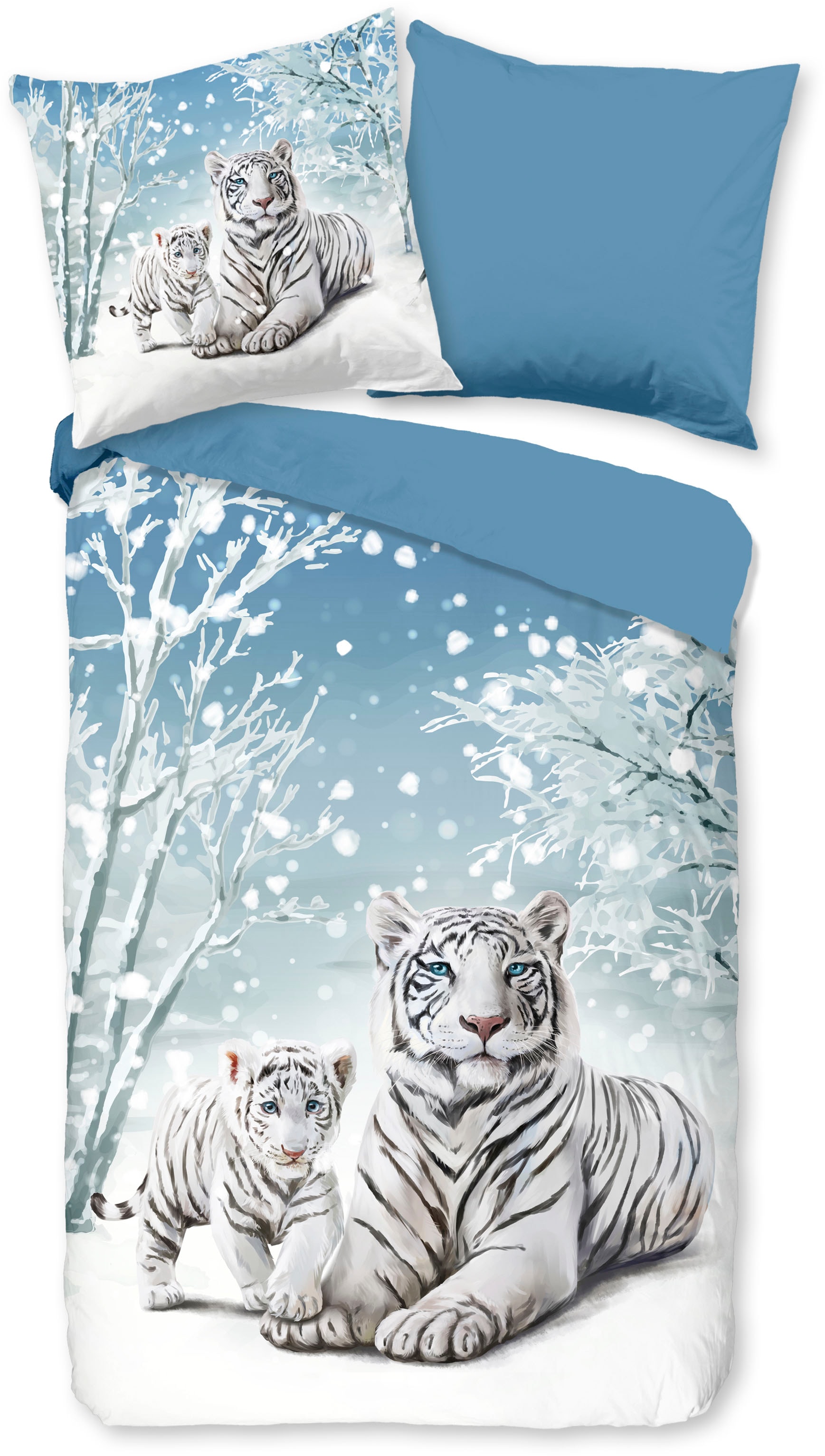 good morning Kinderbettwäsche »Safe«, Biber, 135x200, Warm, Weich, Wende, Reissverschluss, Kind, Winter, Blau von good morning