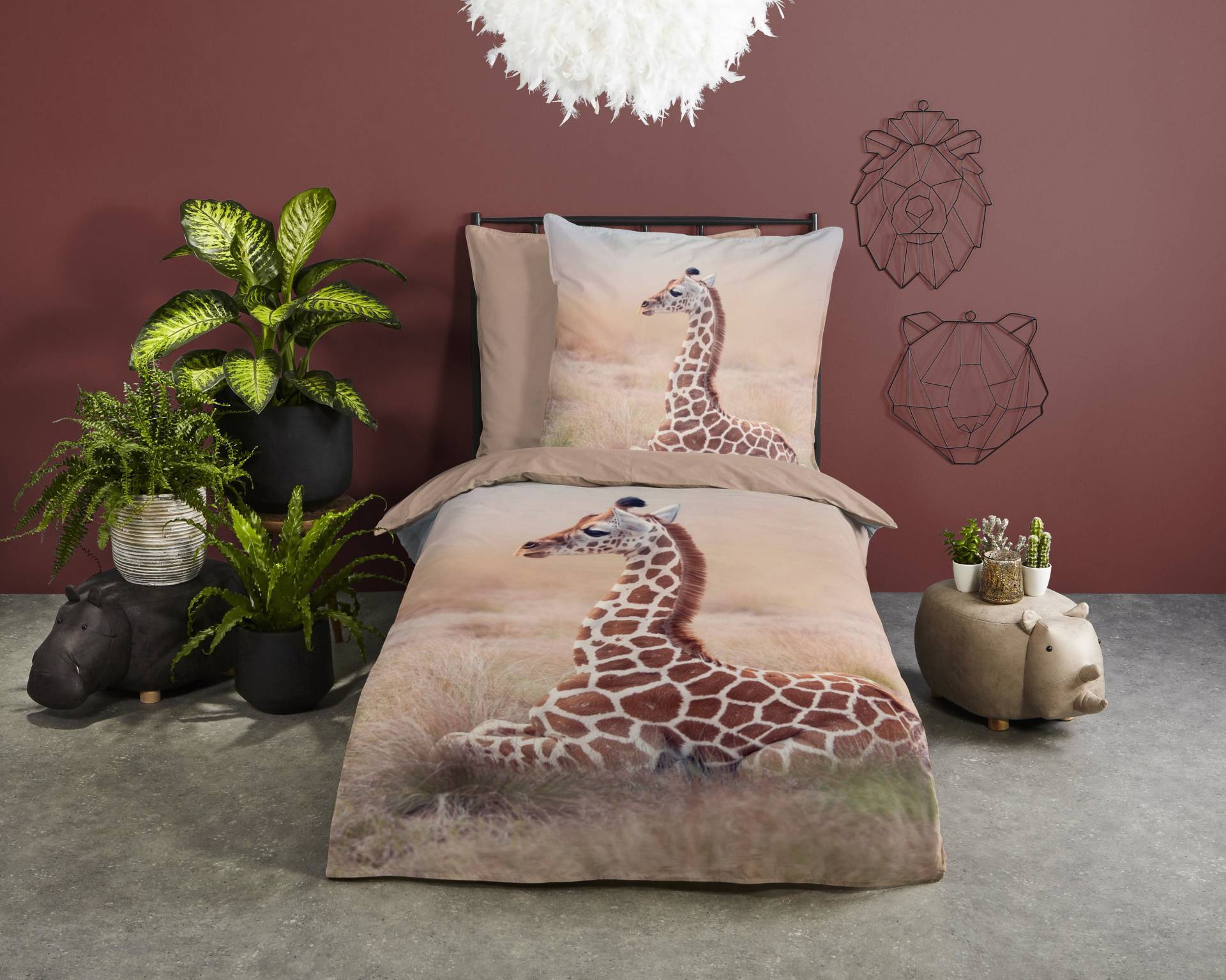 good morning Kinderbettwäsche »Sima«, Baumwolle, 135x200, Reissverschluss, Wendeoptik, Kind, Giraffe, Sand von good morning