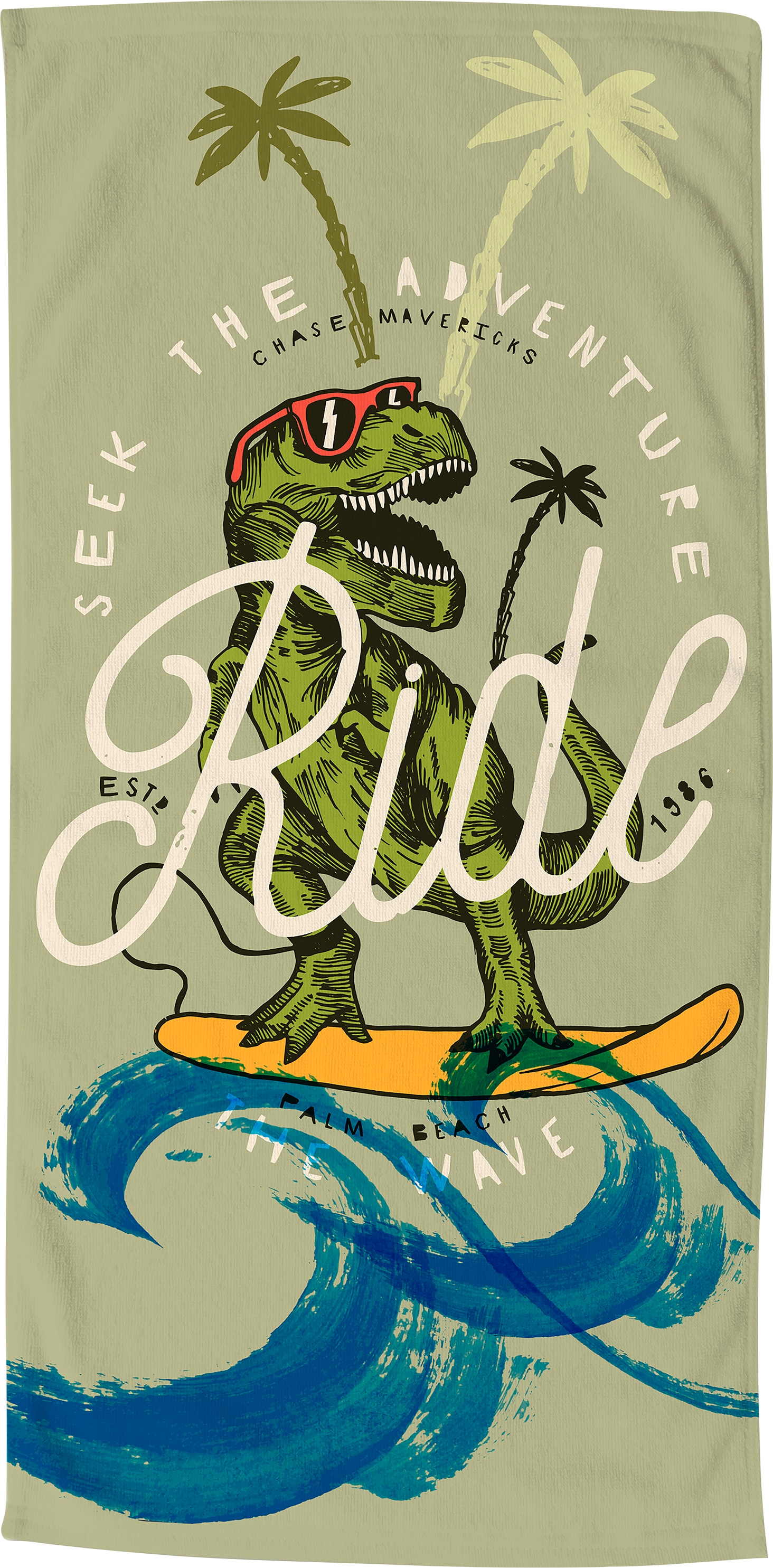 good morning Strandtuch »Surf Geek«, (1 St.), Motiv Dinosaurier, trocknet schnell, Kinder von good morning