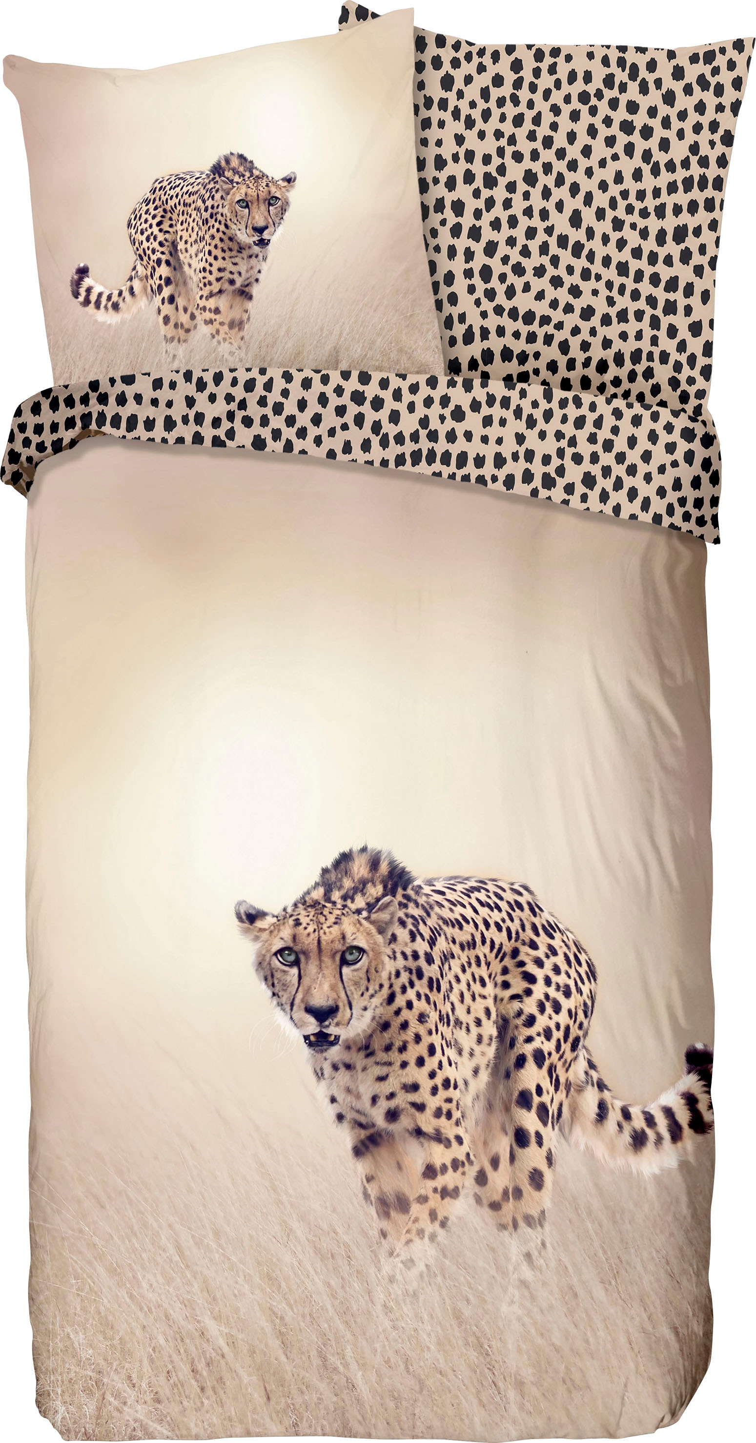 good morning Wendebettwäsche »Cheetah«, 100% Baumwolle, 135x200, Reissverschluss, Wendeoptik, Leopard, Sand von good morning