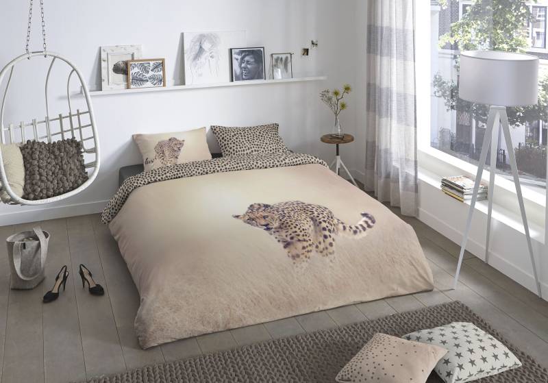 good morning Wendebettwäsche »Cheetah«, 100% Baumwolle, 135x200, Reissverschluss, Wendeoptik, Leopard, Sand von good morning