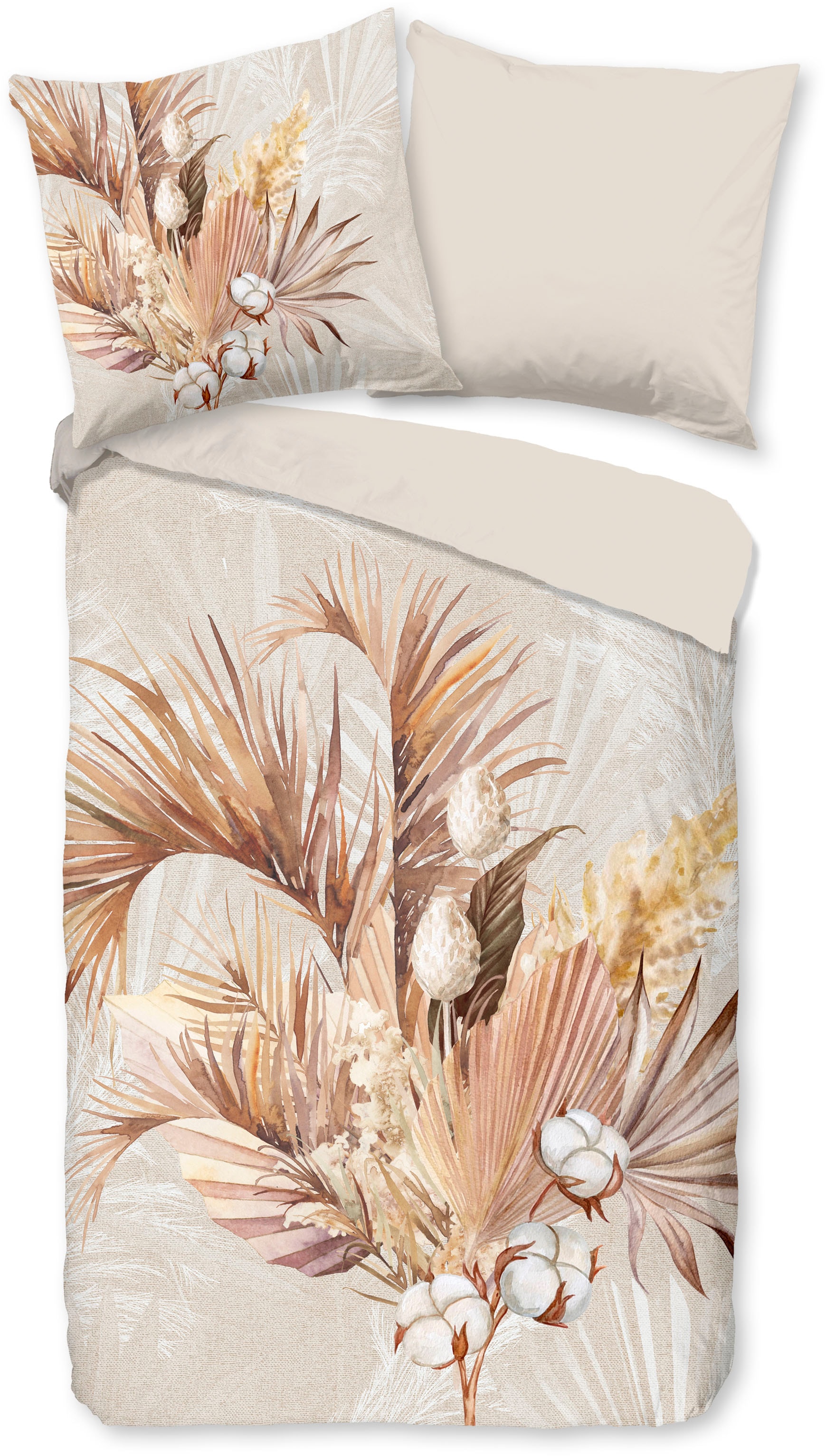 good morning Wendebettwäsche »Gia«, Biber, 135x200, Warm, Weich, Wendeoptik, Reissverschluss, Blumen, Sand von good morning