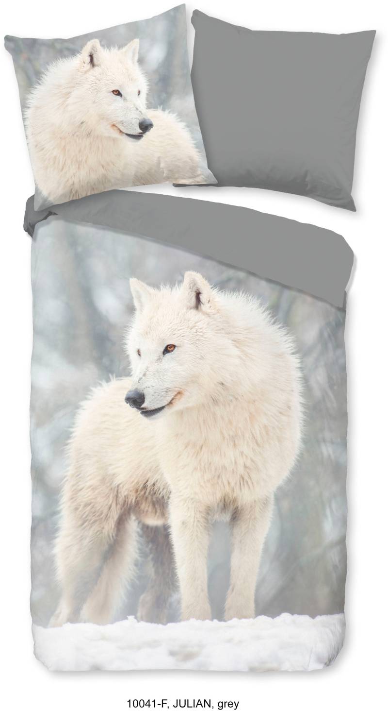 good morning Wendebettwäsche »Julian«, Biber, 135x200, Winter, Warm, Reissverschluss, Wendeoptik, Wolf von good morning