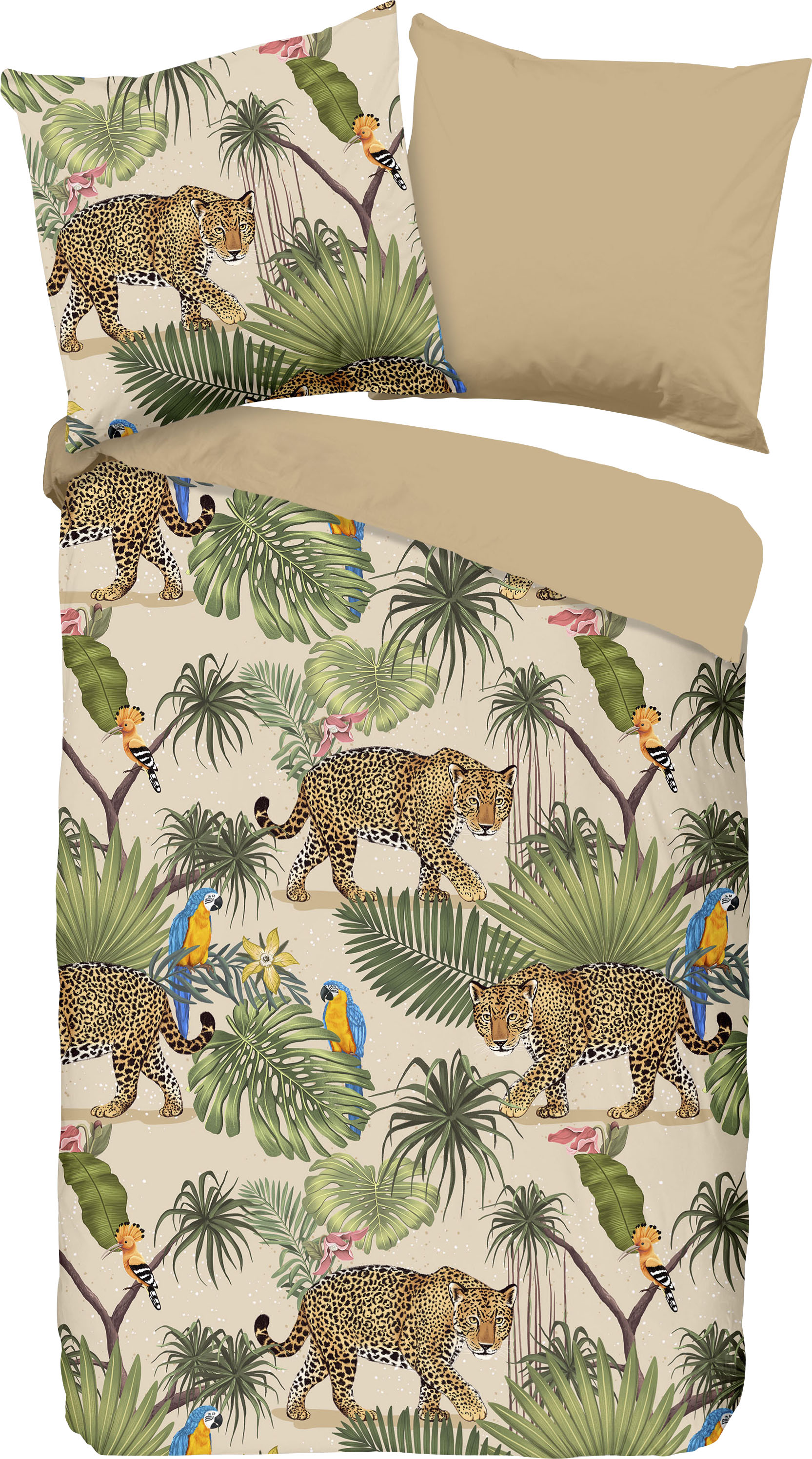 good morning Wendebettwäsche »Tropical«, Baumwolle, Renforcé, 135x200, Reissverschluss, Wendeoptik, Leopard Sand von good morning