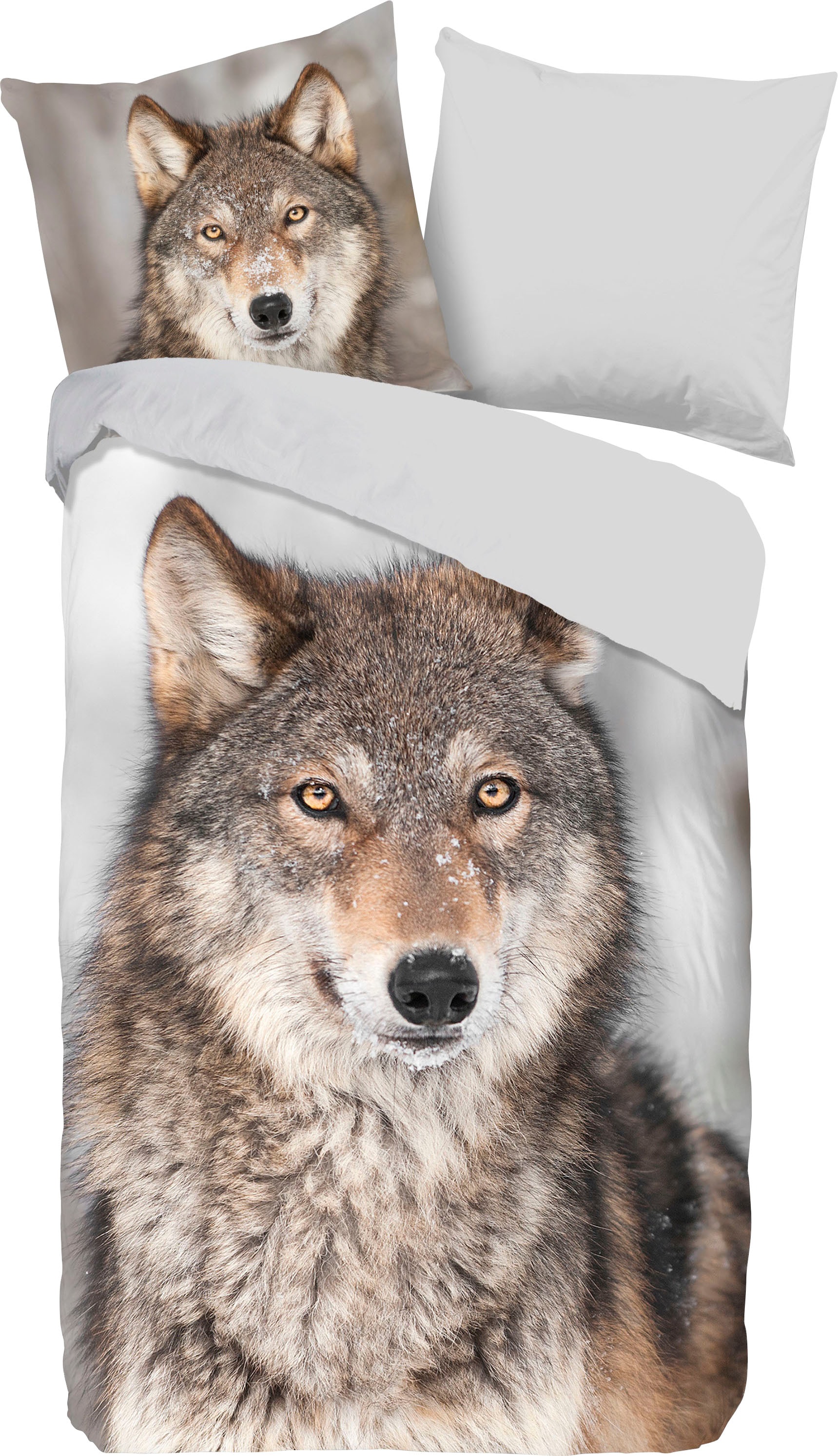 good morning Wendebettwäsche »Wolf«, Biber, 135x200, Winter, Warm, Reissverschluss, Wendeoptik, Wolf von good morning