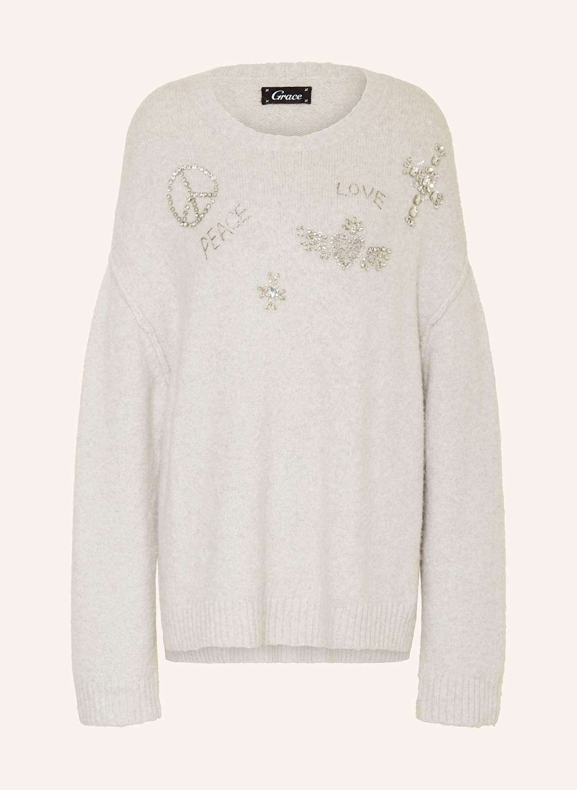 Grace Oversized-Pullover Mit Alpaka Und Schmucksteinen grau Grace Oversized-Pullover Mit Alpaka Und Schmucksteinen grau von grace