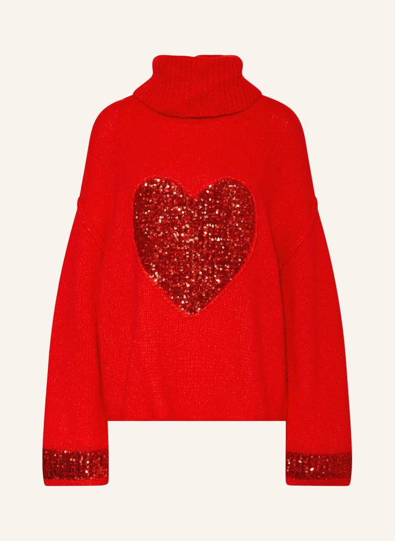 Grace Rollkragenpullover Mit Pailletten rot von grace