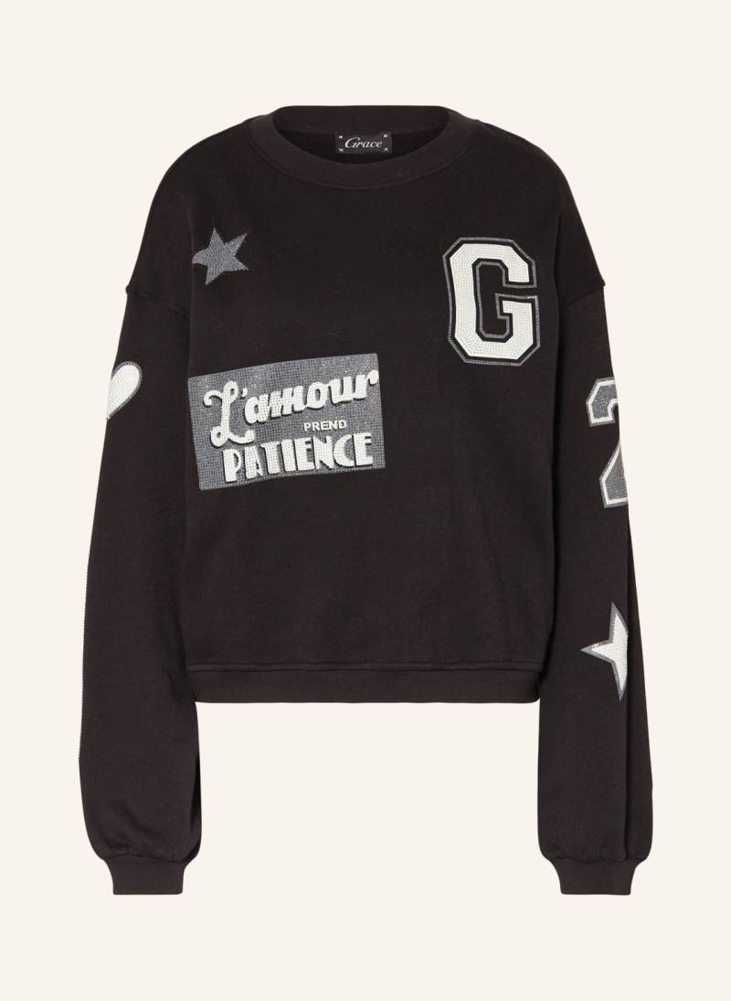 Grace Sweatshirt Mit Schmucksteinen schwarz von grace