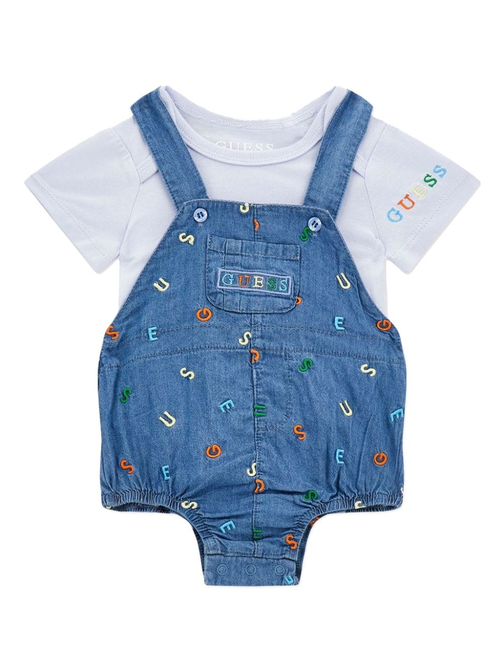 guess kids embroidered denim romper set - Blue von guess kids