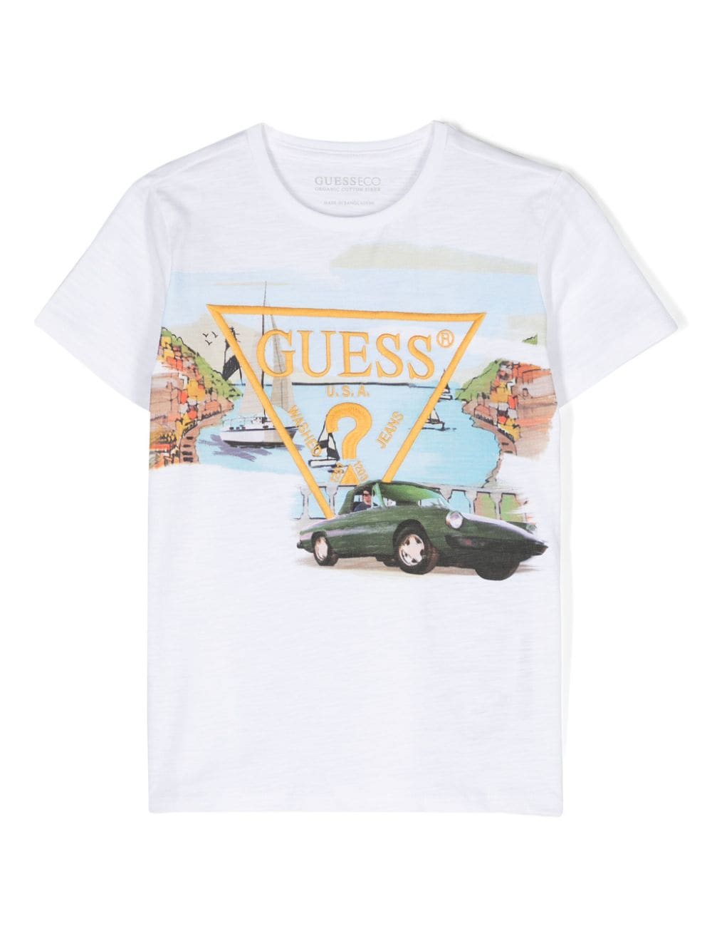 guess kids logo-embroidered car-print T-shirt - White von guess kids