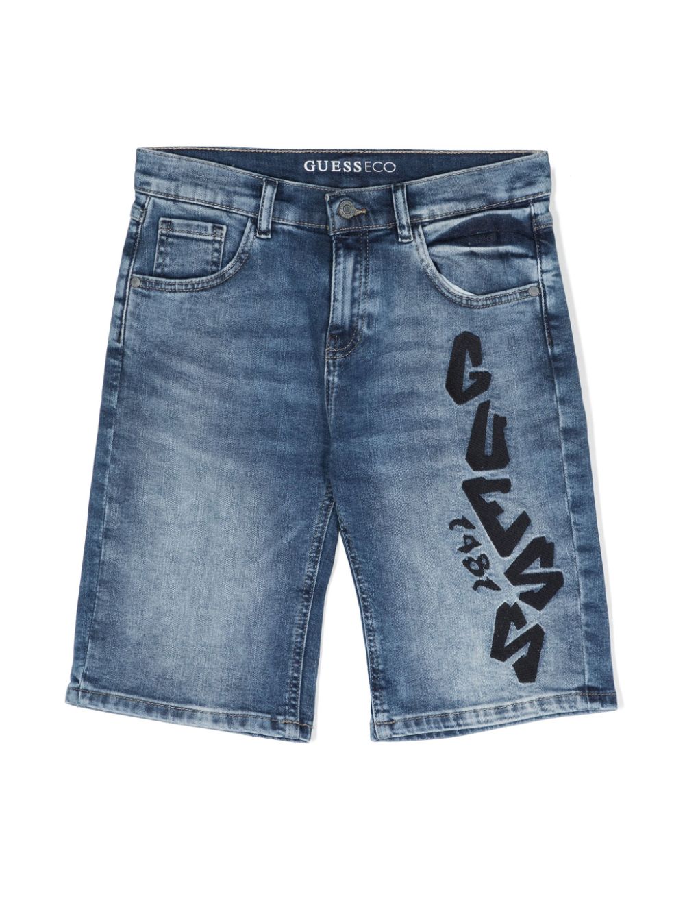 guess kids logo-embroidered denim shorts - Blue von guess kids