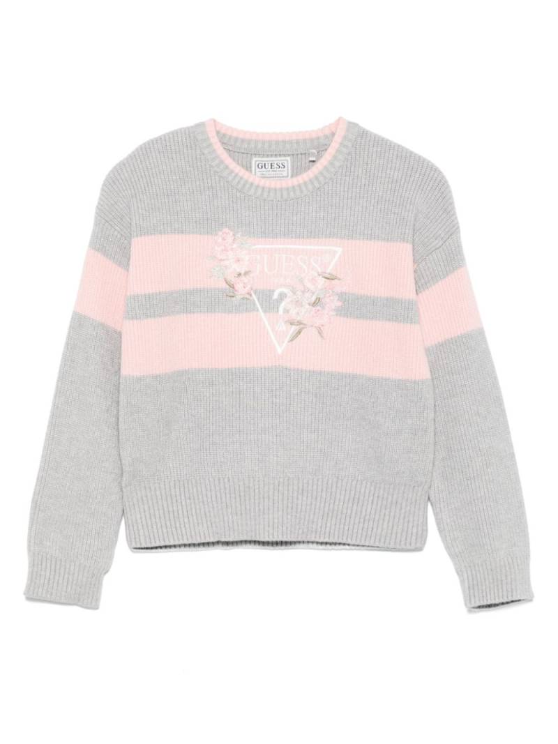 guess kids triangle logo-embroidered sweater - Grey von guess kids