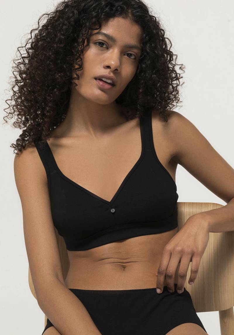 hessnatur Damen Comfort BH bügellos COTTON FEEL aus Bio-Baumwolle - schwarz Grösse70B von hessnatur