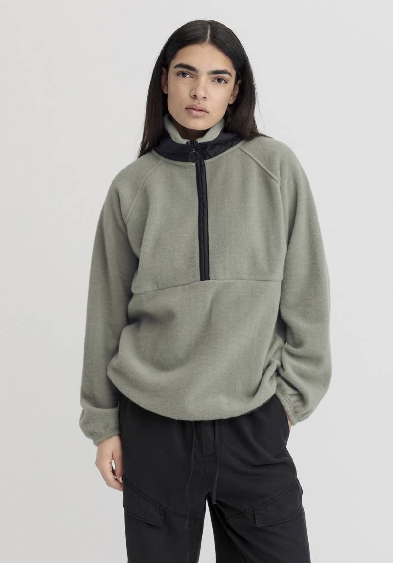 hessnatur Damen Wollfleece Troyer Oversize aus Bio-Merinowolle mit Bio-Baumwolle - grün GrösseM von hessnatur