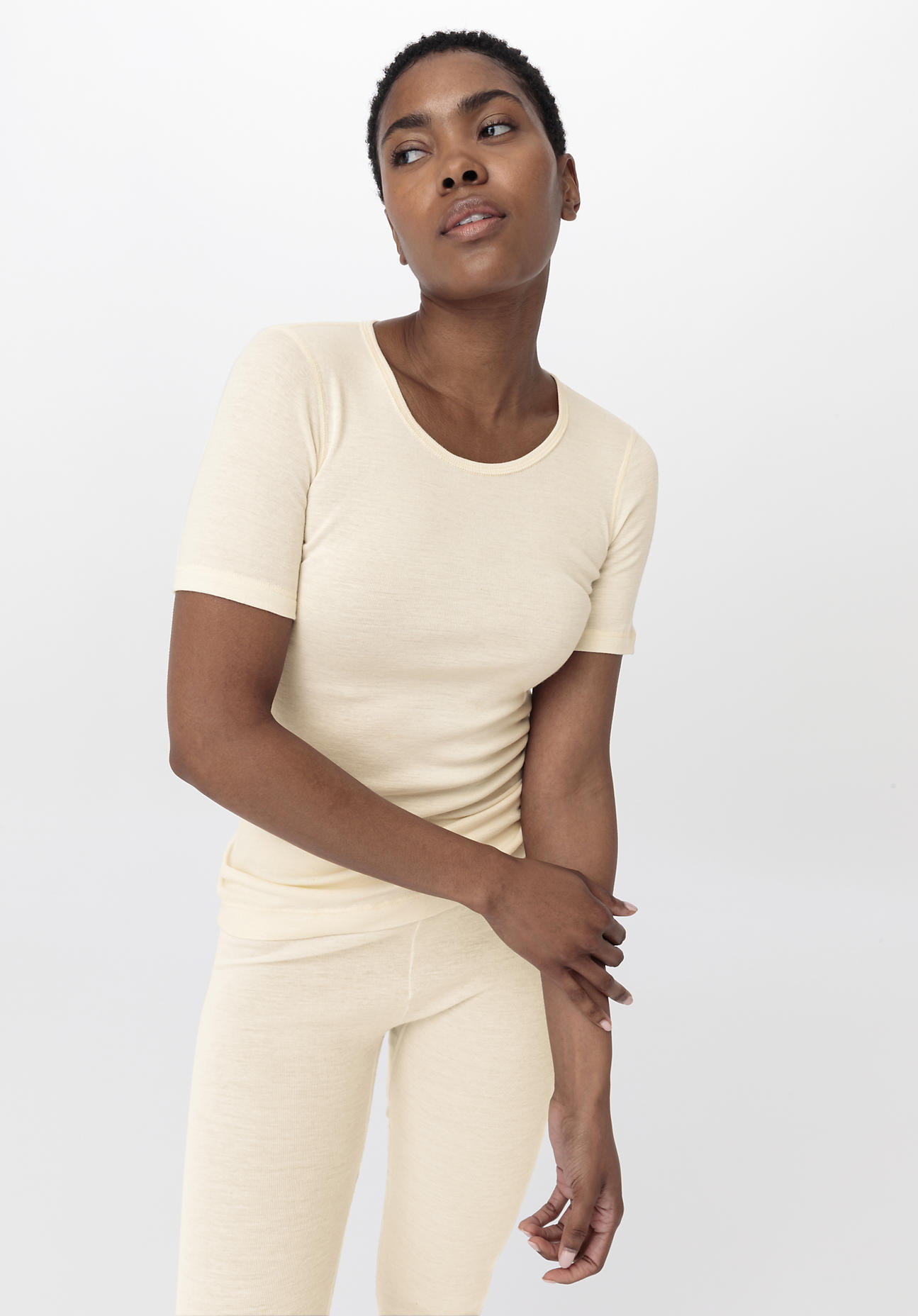 hessnatur Damen Merino T-Shirt SILK & WARM TOUCH - naturfarben Grösse40 von hessnatur