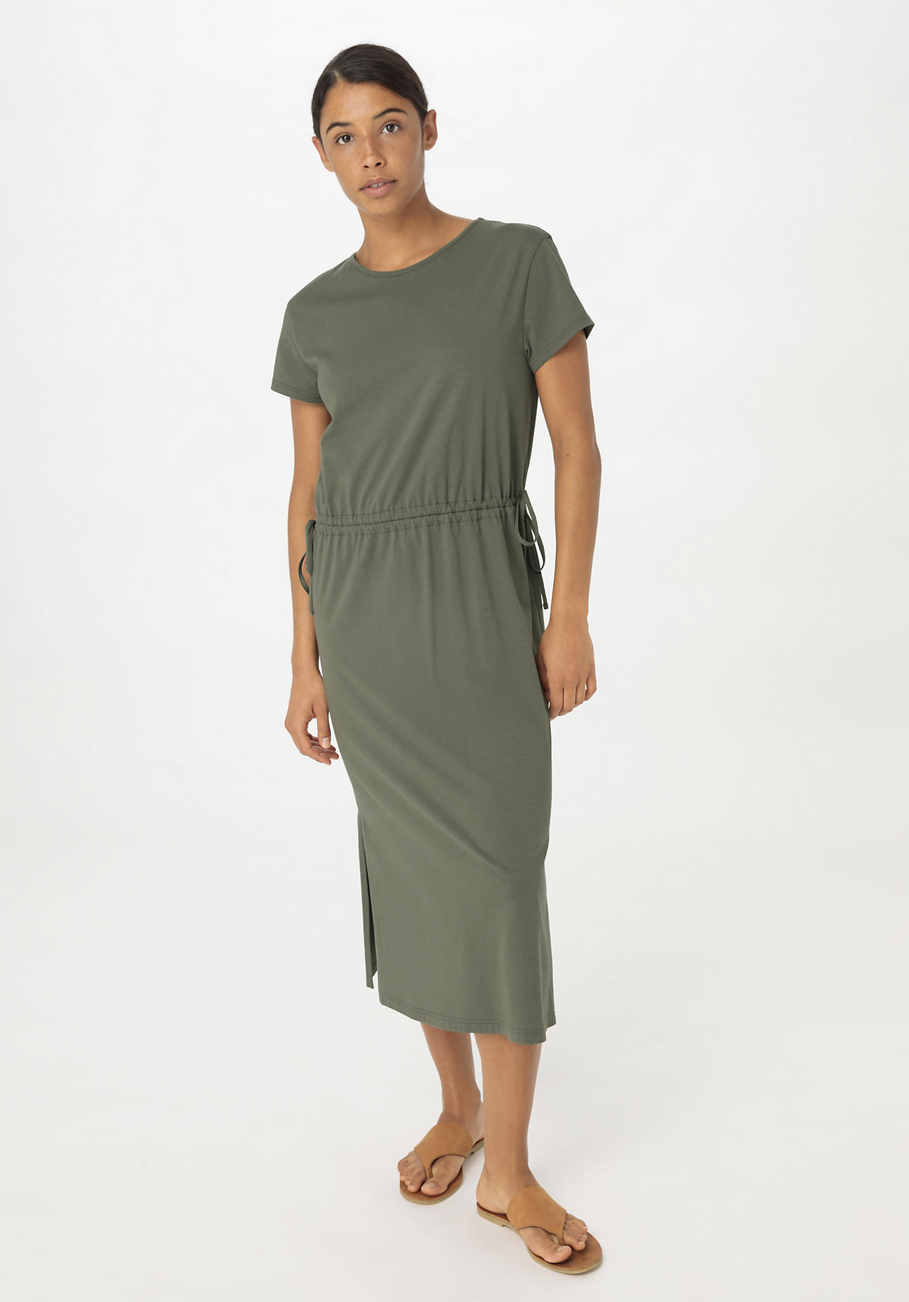 hessnatur Damen Jersey Kleid Midi Regular aus Bio-Baumwolle - grün Grösse34 von hessnatur