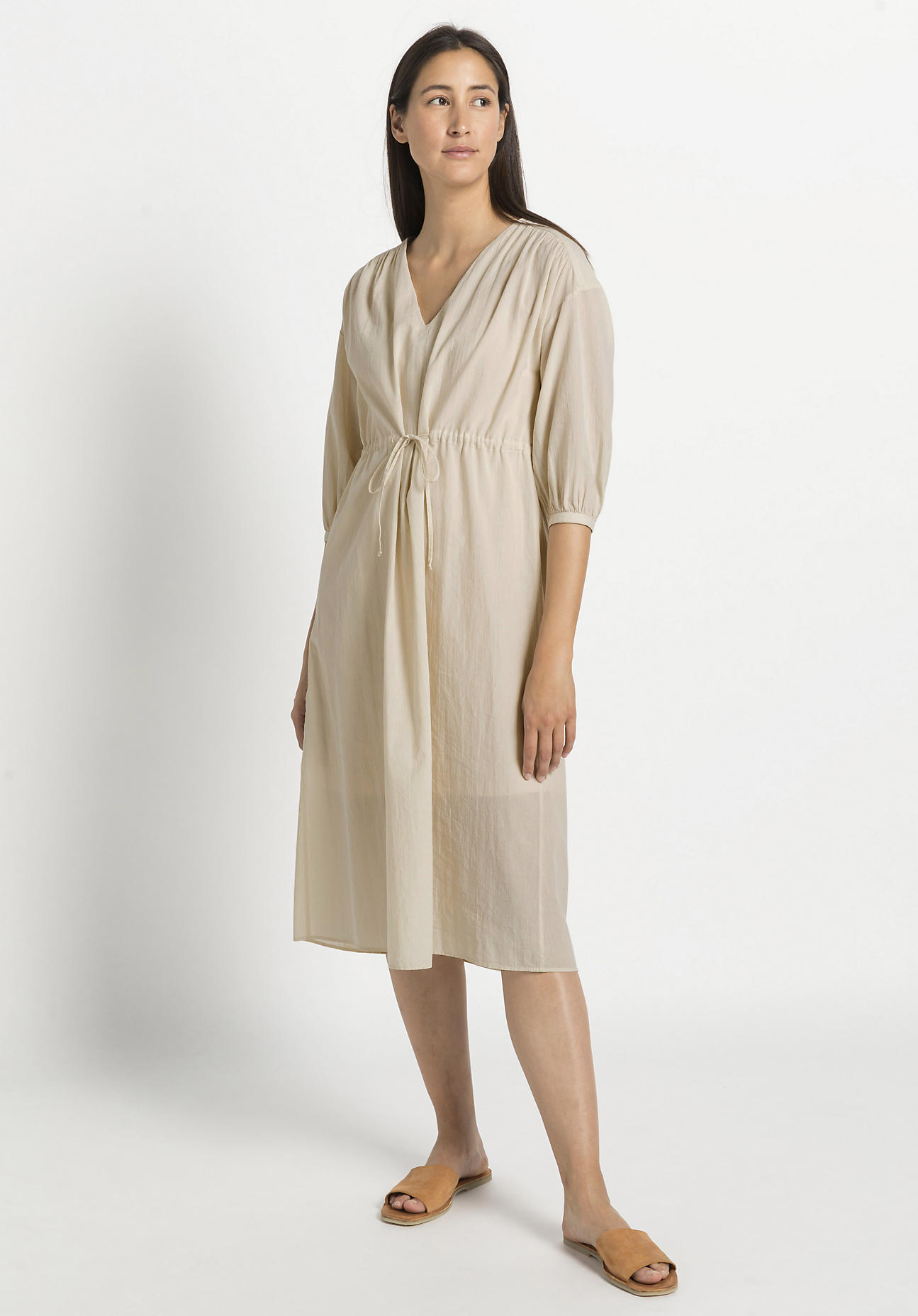 hessnatur Damen Midikleid aus Bio-Baumwolle - beige GrösseL von hessnatur