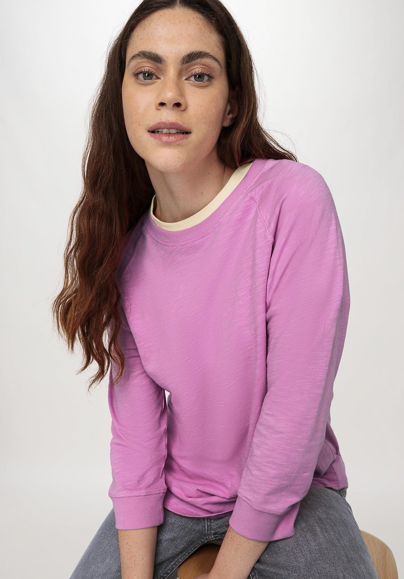 hessnatur Damen Slub Shirt Regular aus Bio-Baumwolle - rosa Grösse46 von hessnatur