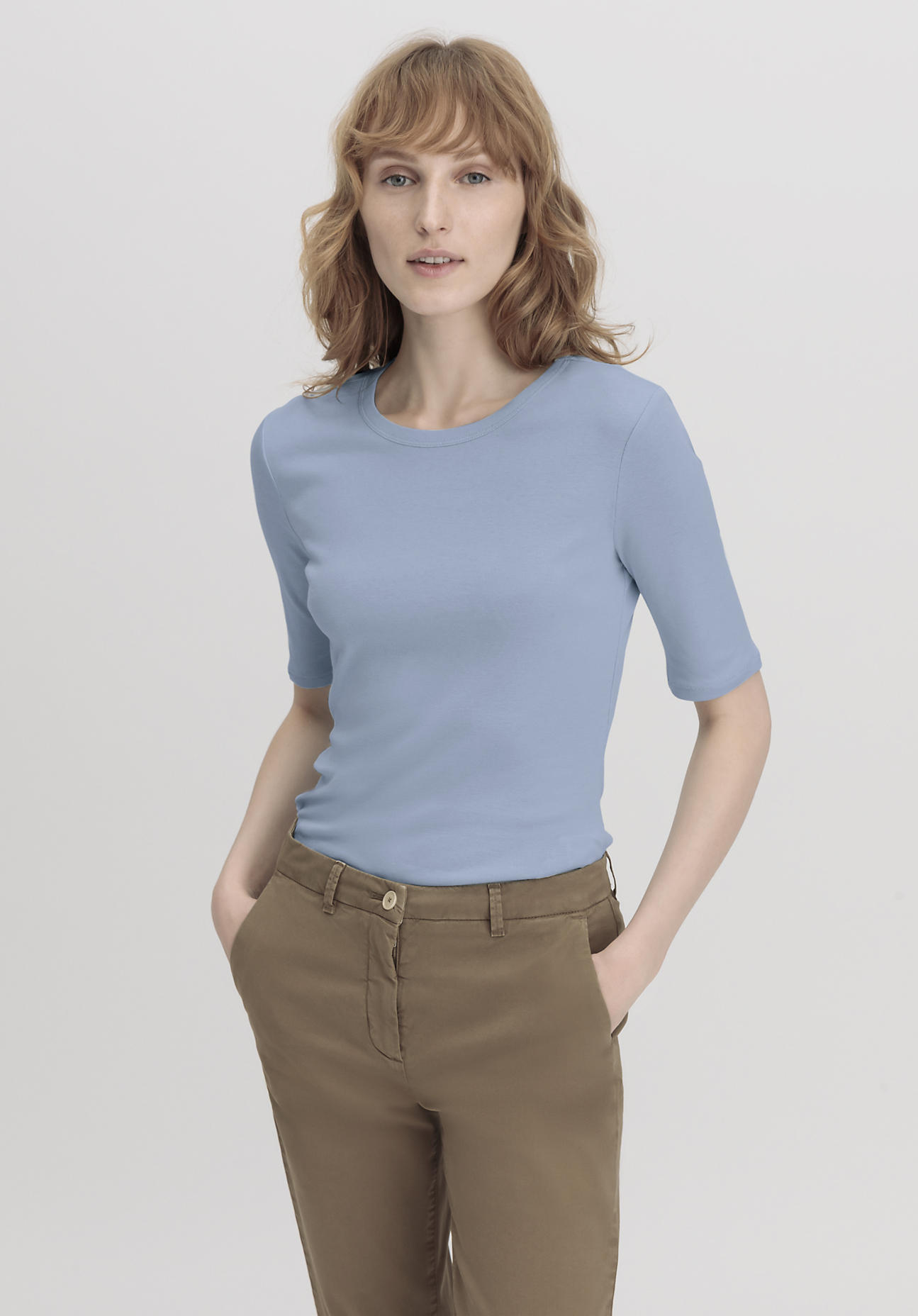 hessnatur Damen Softrib Shirt Fitted aus Bio-Baumwolle und TENCEL™ Modal - blau Grösse38 von hessnatur