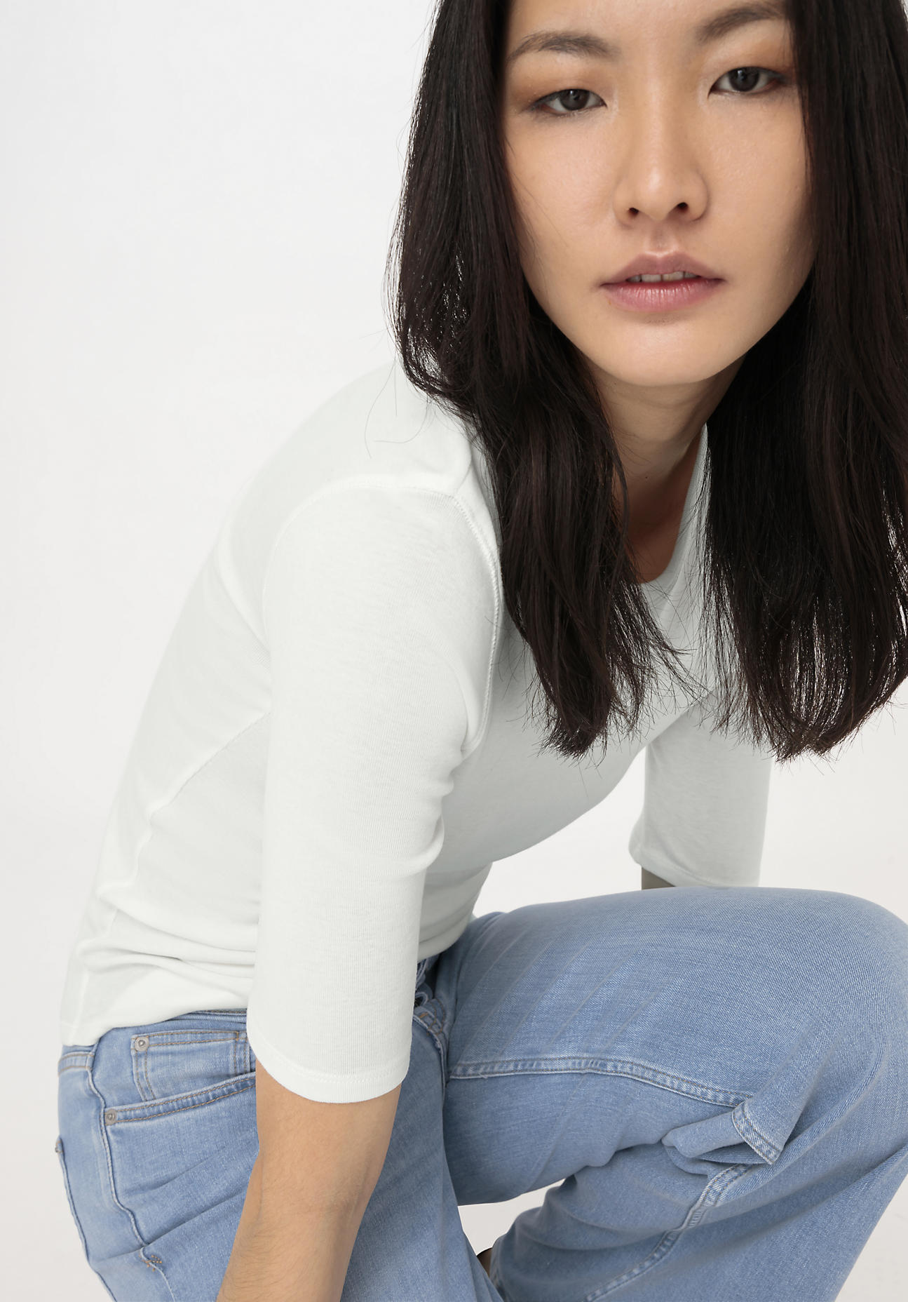 hessnatur Damen Softrib Shirt Slim aus Bio-Baumwolle und TENCEL™ Modal - weiß Grösse38 von hessnatur