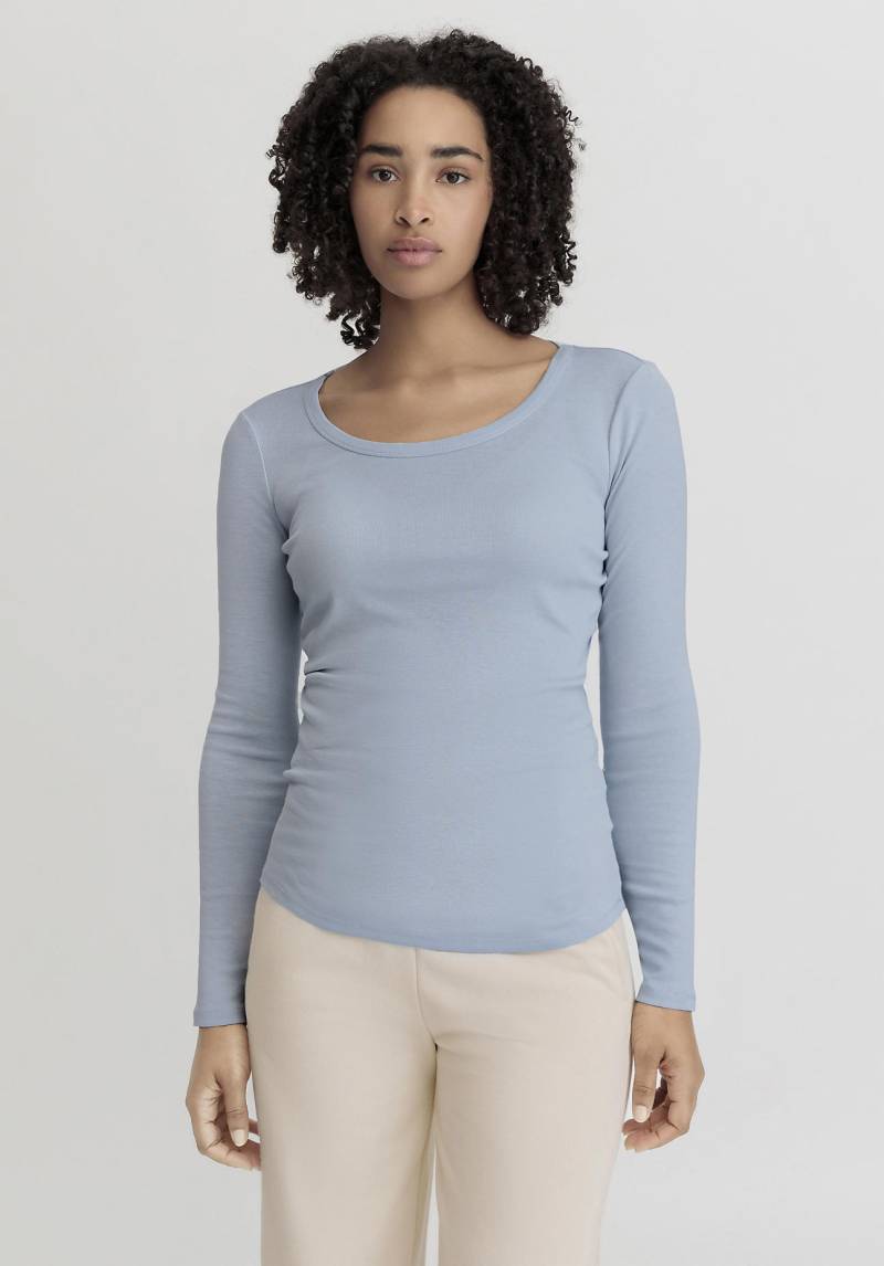 hessnatur Damen Softrib Shirt Fitted aus Bio-Baumwolle mit TENCEL™ Modal - blau Grösse34 von hessnatur