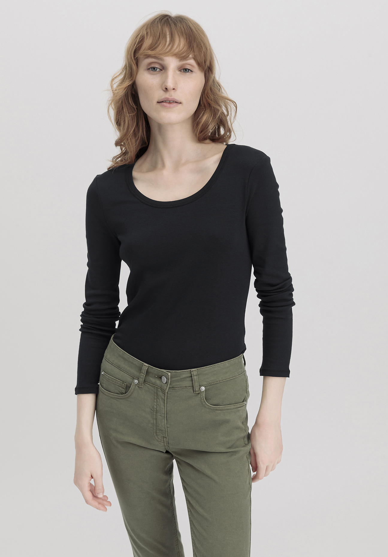 hessnatur Damen Softrib Shirt Fitted aus Bio-Baumwolle mit TENCEL™ Modal - schwarz Grösse38 von hessnatur