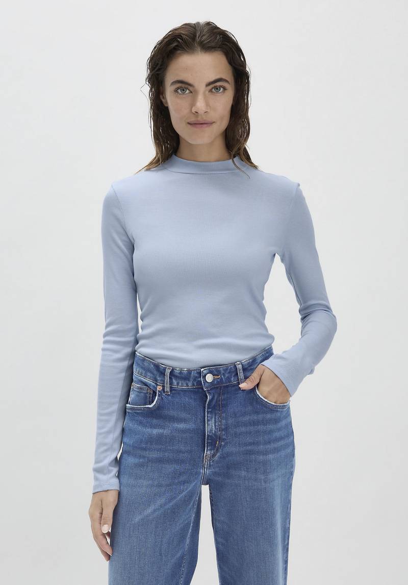 hessnatur Damen Softrib Langarmshirt Slim aus Bio-Baumwolle und TENCEL™ Modal - blau Grösse34 von hessnatur