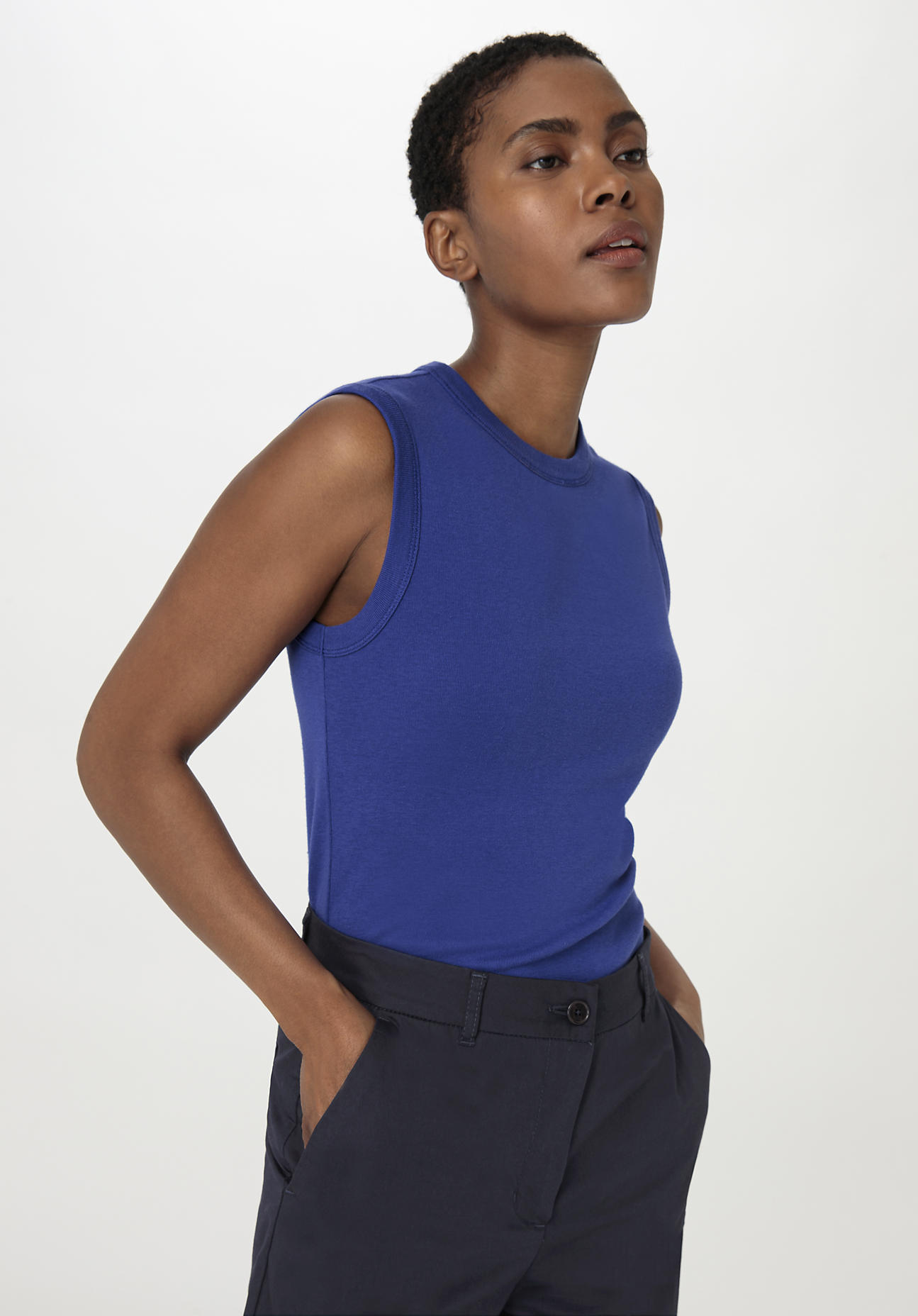 hessnatur Damen Softrib Top Fitted aus Bio-Baumwolle und TENCEL™ Modal - blau Grösse36 von hessnatur