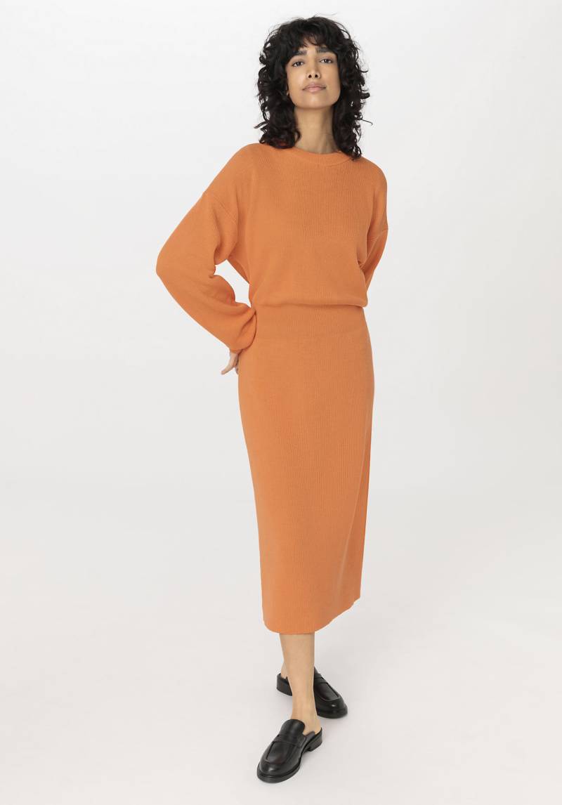 hessnatur Damen Strickkleid Midi Relaxed aus Bio-Baumwolle - orange Grösse44 von hessnatur