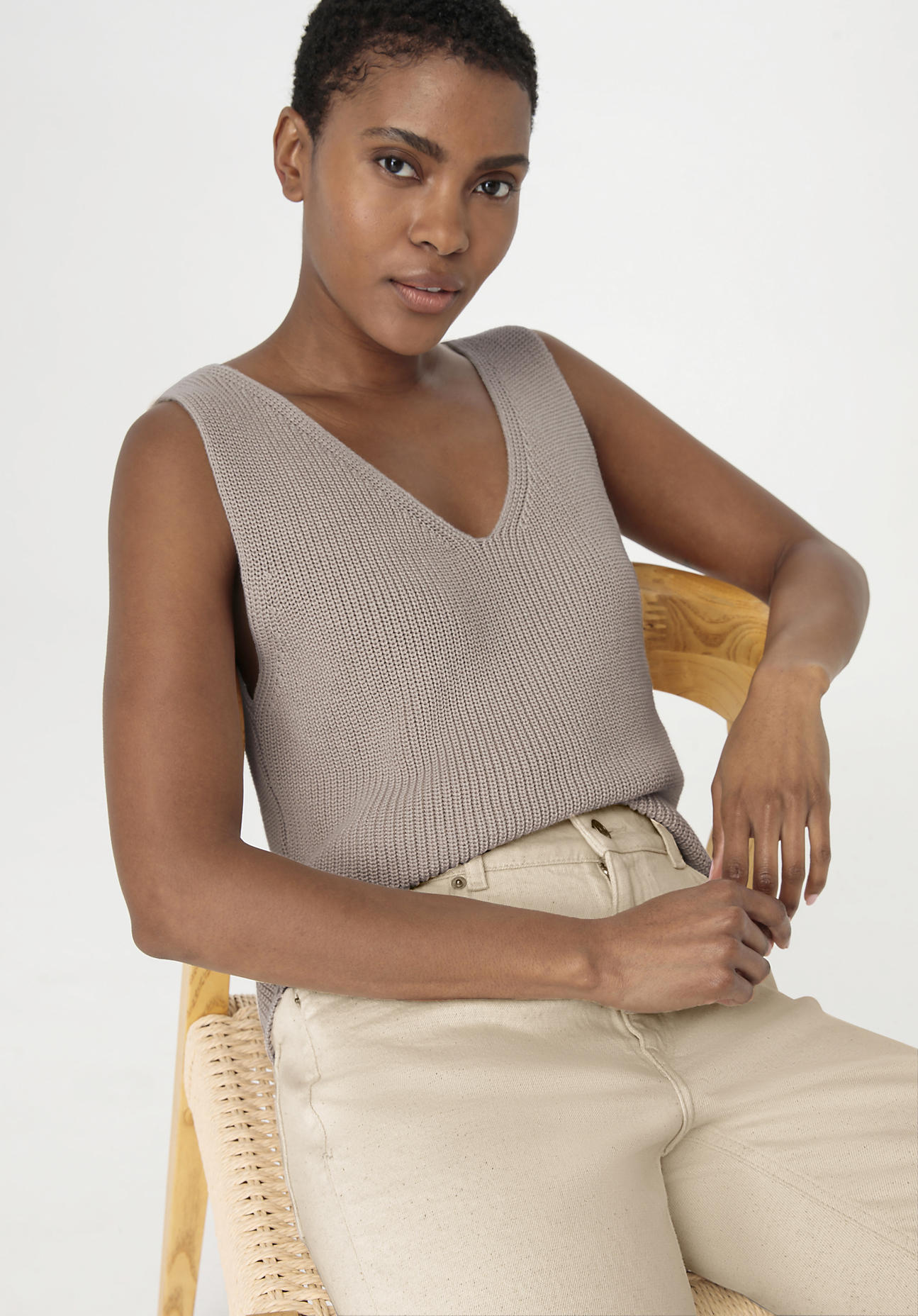 hessnatur Damen Stricktop Regular aus Bio-Baumwolle - beige Grösse36 von hessnatur