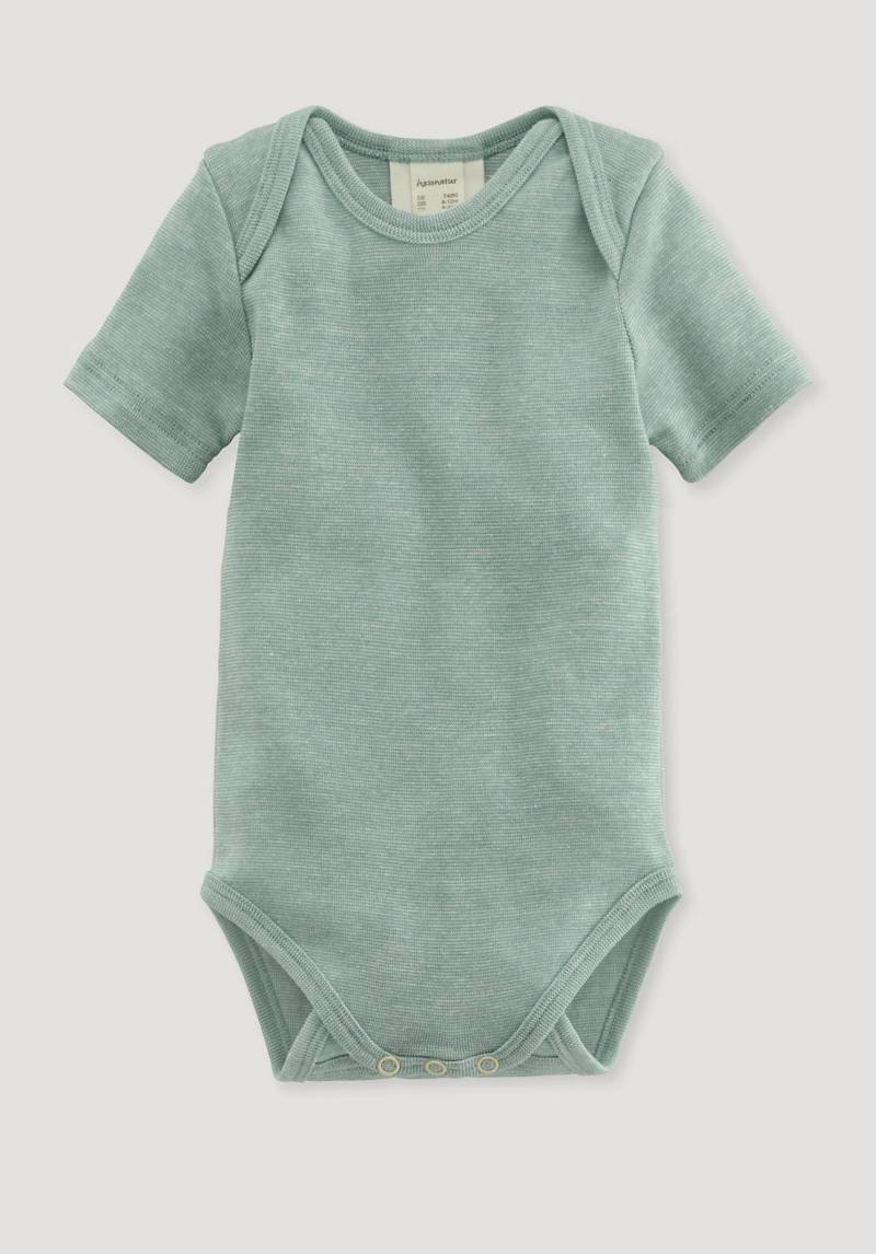 hessnatur Baby Body Kurzarm Slim aus Bio-Baumwolle mit Bio-Merinowolle und Seide - mint meliert Grösse62/68 von hessnatur