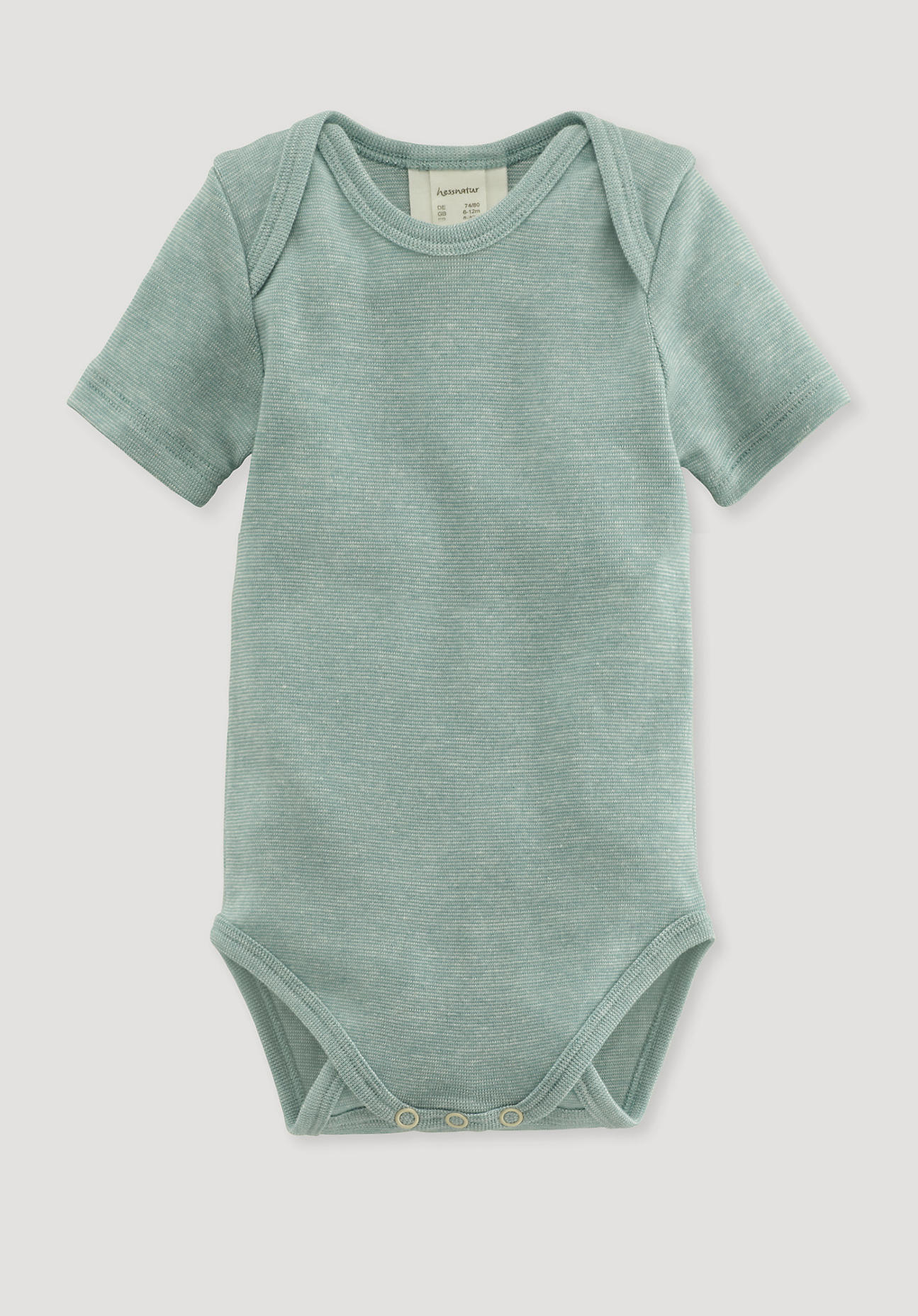 hessnatur Baby Body Kurzarm Slim aus Bio-Baumwolle mit Bio-Merinowolle und Seide - mint meliert Grösse98/104 von hessnatur